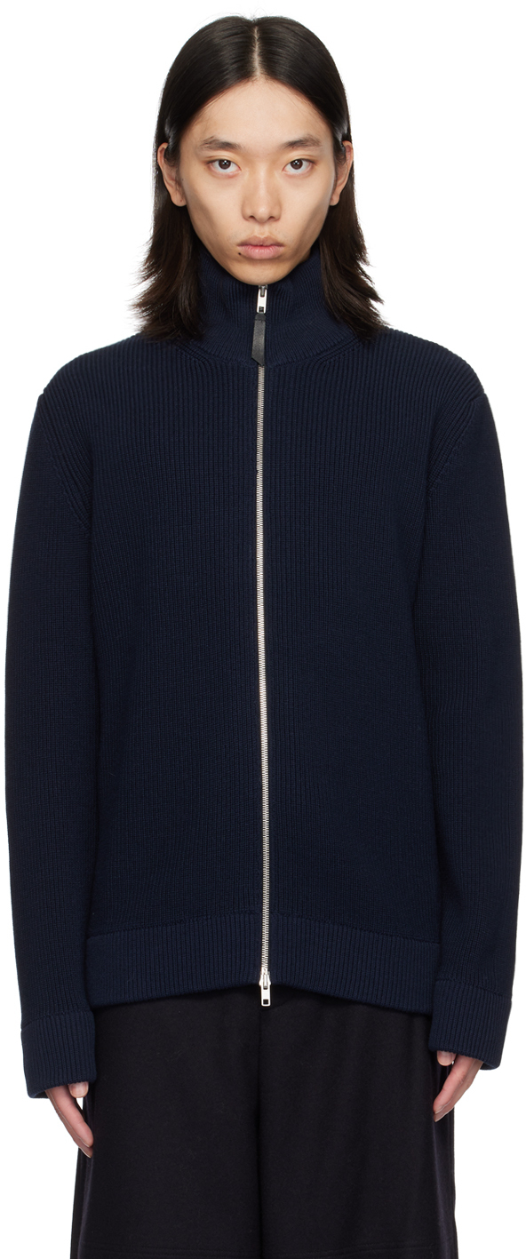 Navy Knit Zip-Up Sweater – On Sale Now with Up to 52% Off