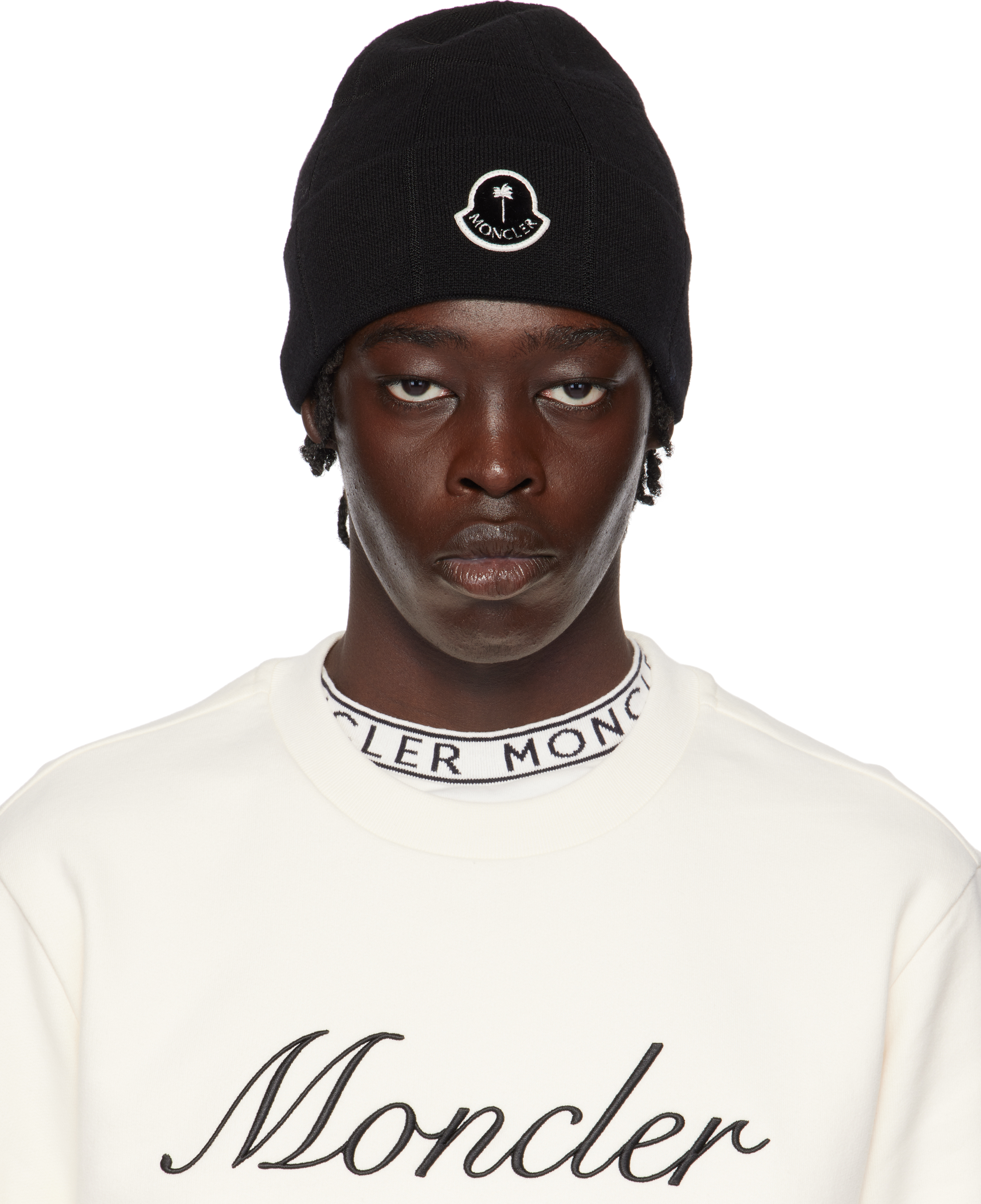 Moncler Moncler x Palm Angels Black Logo Beanie - Hats  display picture 1