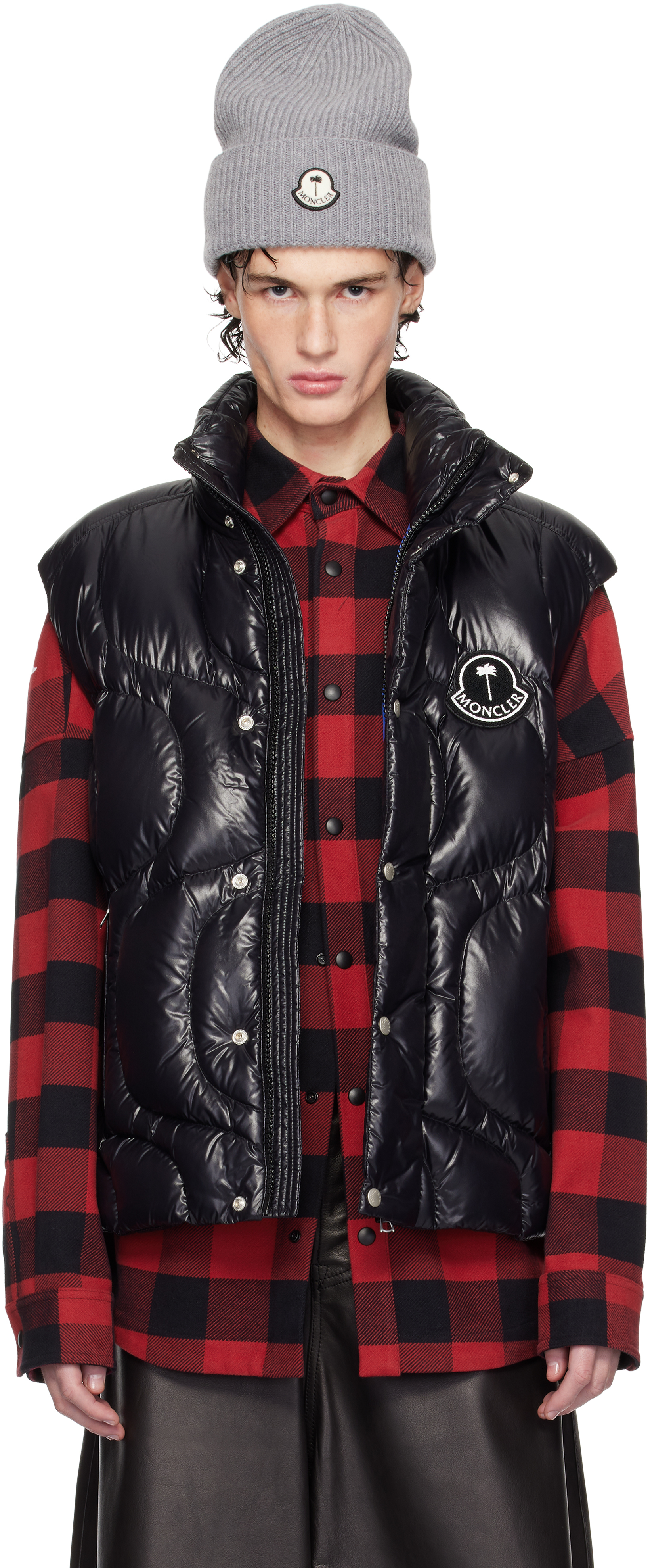 MONCLER×PALM ANGELS 19AW Down Vest Black PAXMONCLER_GWENYTH VEST in BLACK - BLACK | Palm Angels®