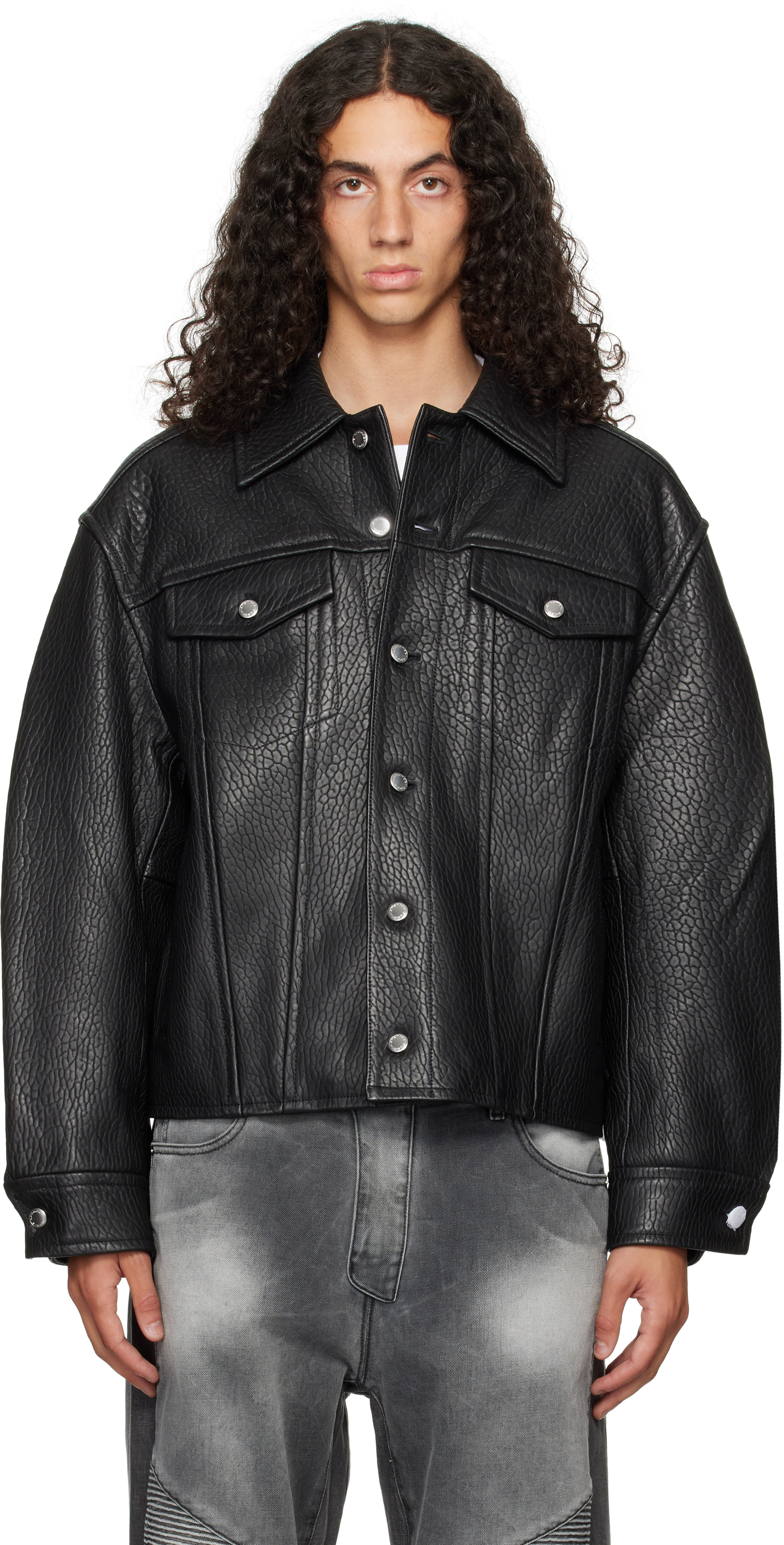 ジャケット・アウター ANDWANG AND logo leather jacket 002 Azalea Wang Stud Moto Jacket Vegan Leather Blue World