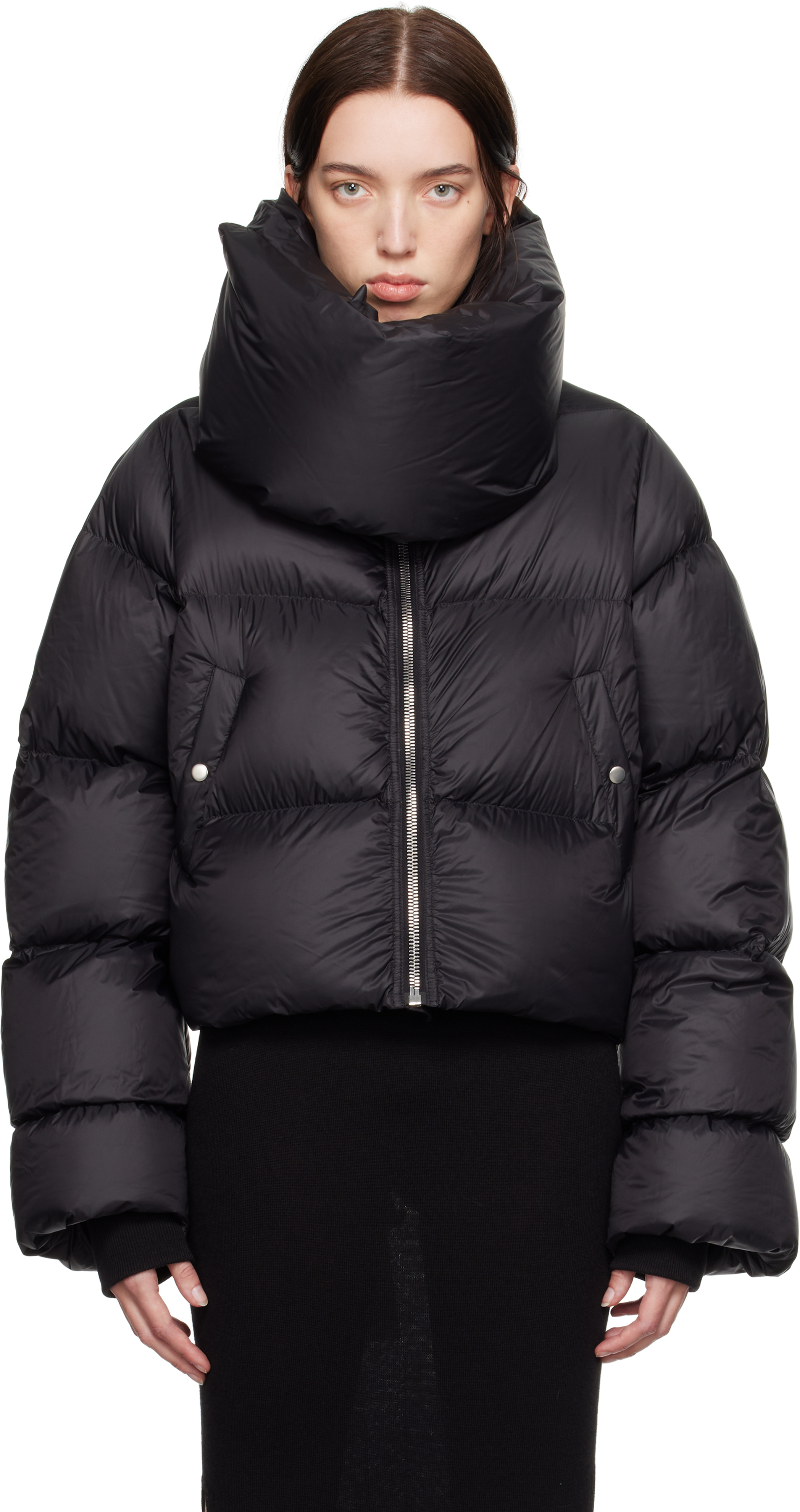 Rick Owens Black Porterville Funnel Neck Down Jacket - Coats