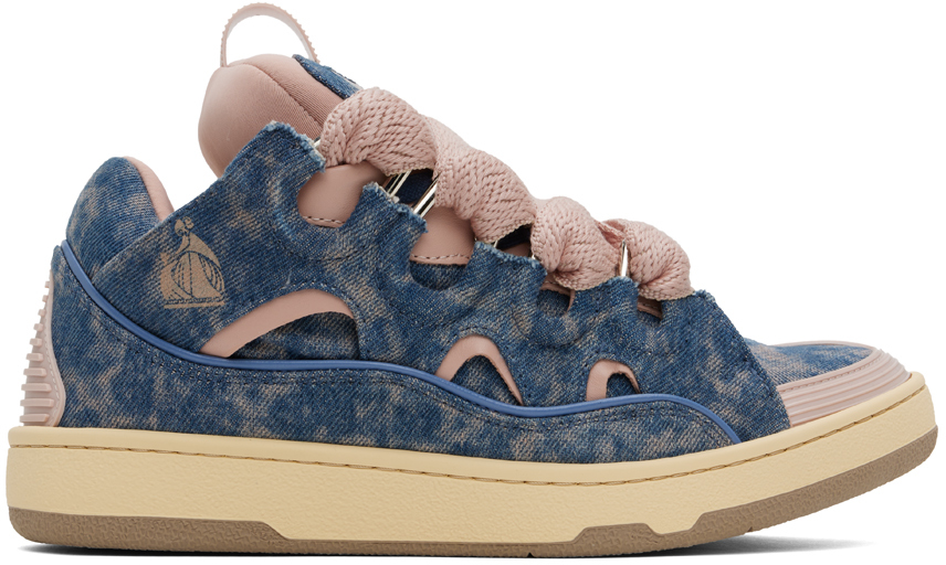 【関税込み】Lanvin SSENSE限定 ブルー Curb デニム スニーカー Lanvin SSENSE Exclusive Blue & Pink Curb Denim Sneakers
