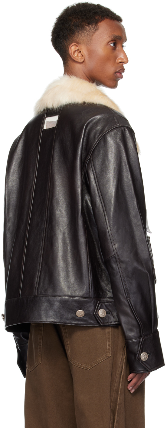 NULLUS Black Detachable Faux-Fur Collar Leather Jacket - Jackets