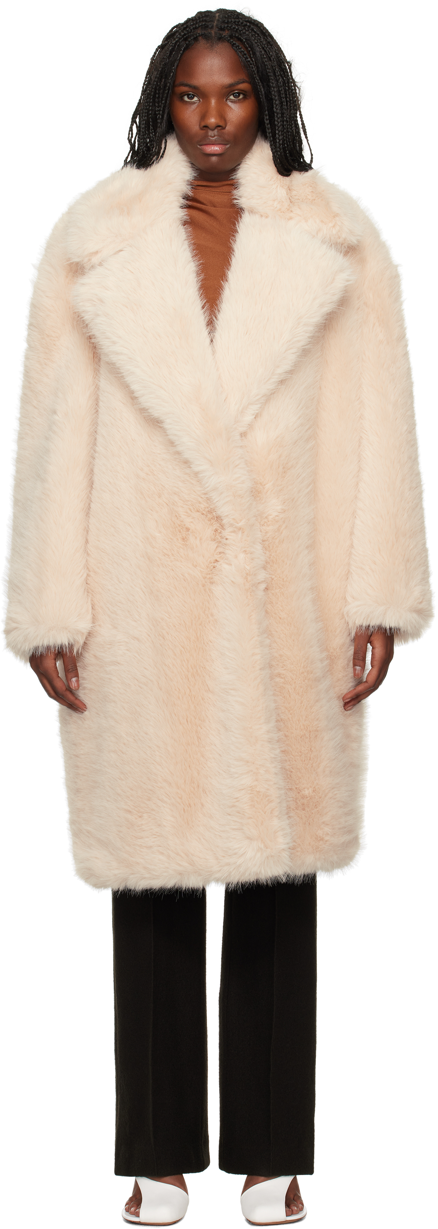 Shop Pink Notched Lapel Faux-Fur Coat on Sale at BeyondStyle