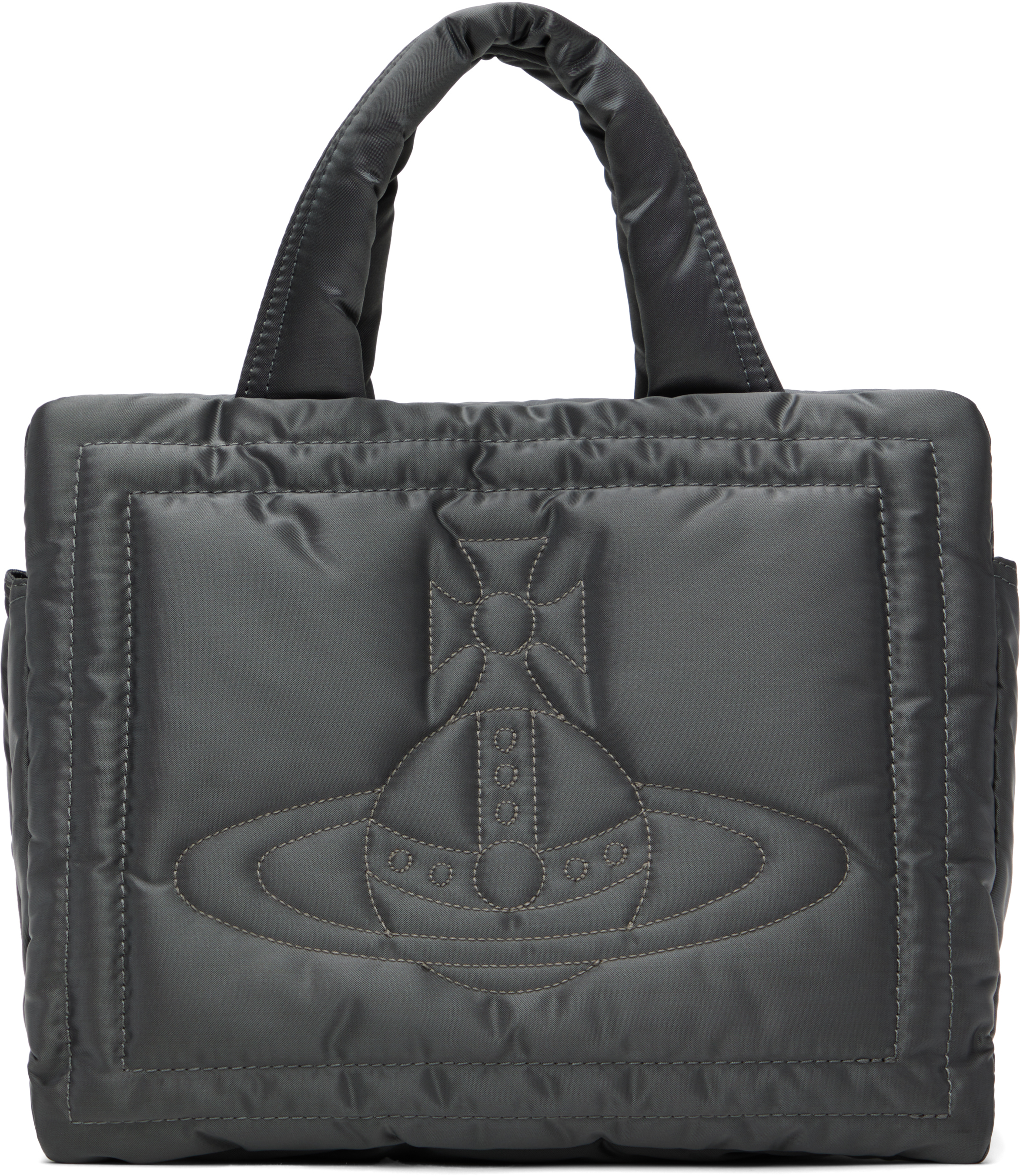 【Vivienne Westwood】Small Margaret ロゴ パデッドバッグ Vivienne Westwood Gray Small Margaret Bag - Travel Bags