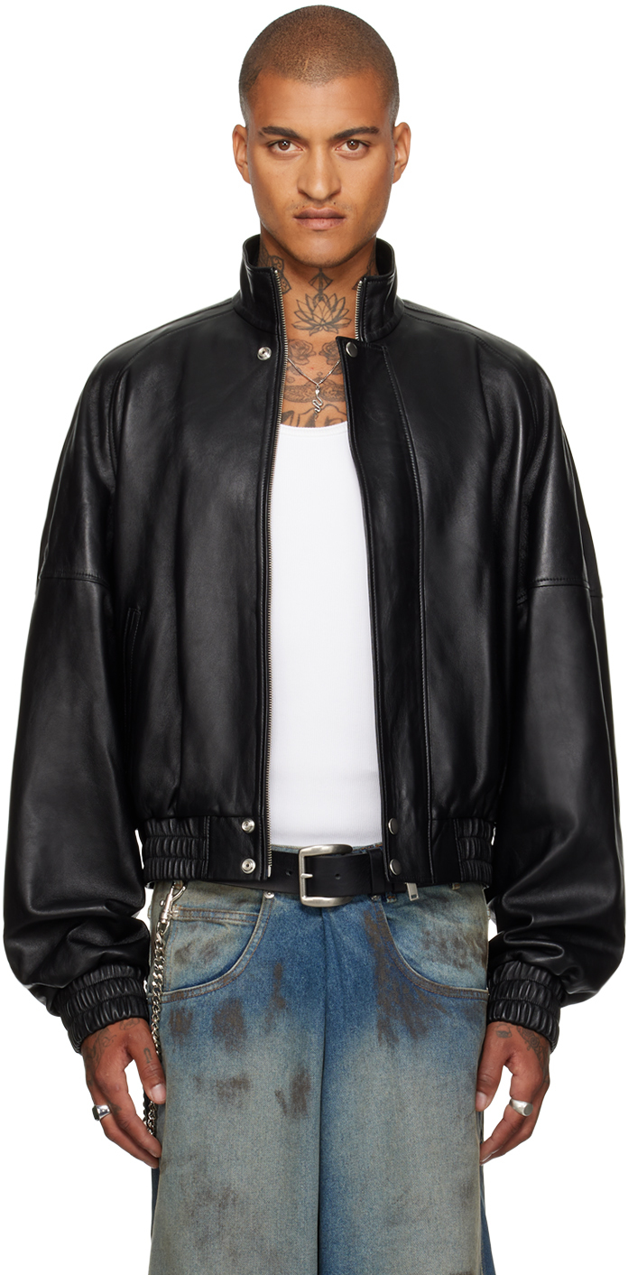 Shop Black Blouson Leather Jacket on Sale at BeyondStyle – Get 56