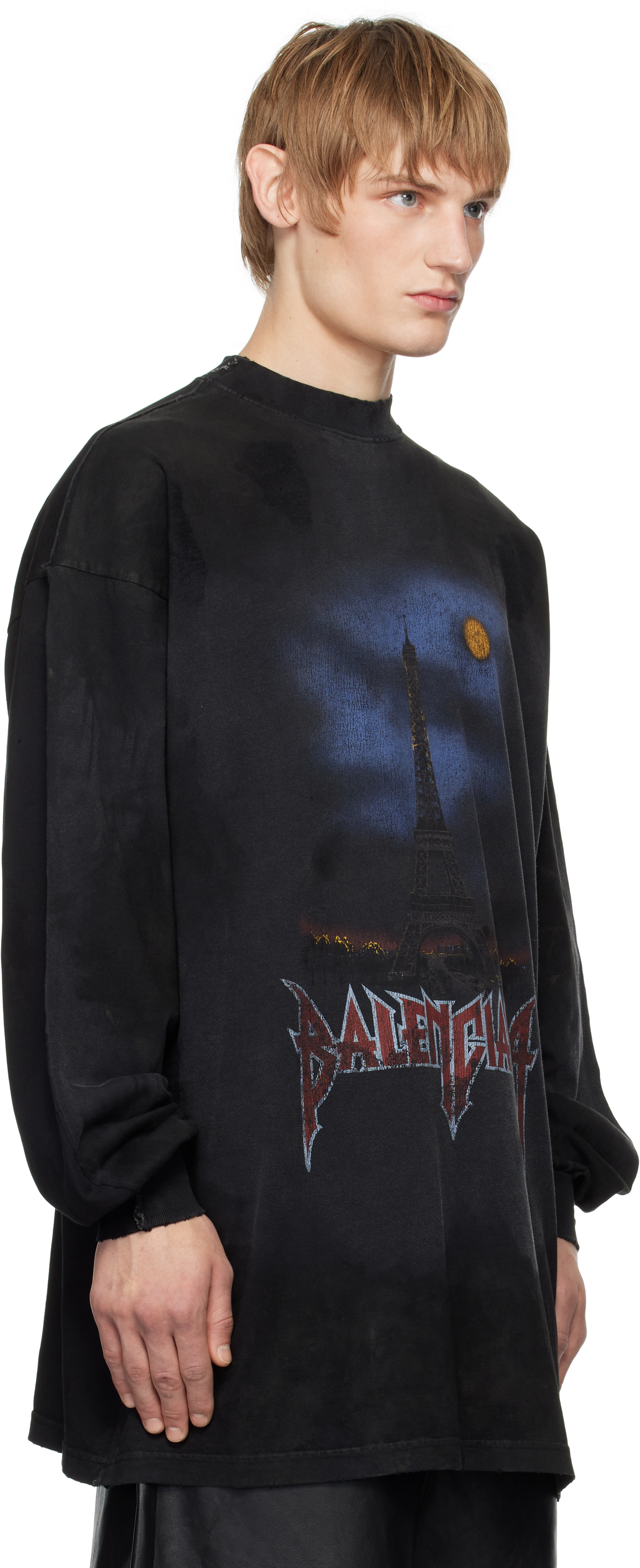 Balenciaga Black Paris Moon Double Front Long Sleeve T-shirt