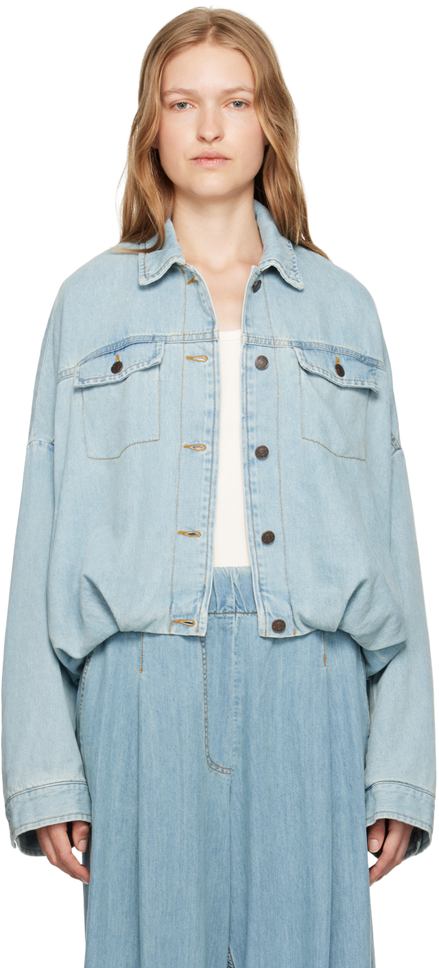 24ss DRIES VAN NOTEN ブルーラウンドデニムジャケット Shop Blue Round Denim Jacket on Sale at BeyondStyle – Get 50