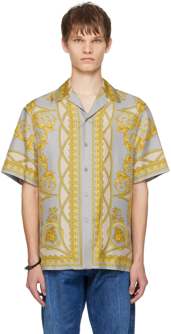 Versace Gray Barocco Silk Shirt - Shirts - Free Shipping