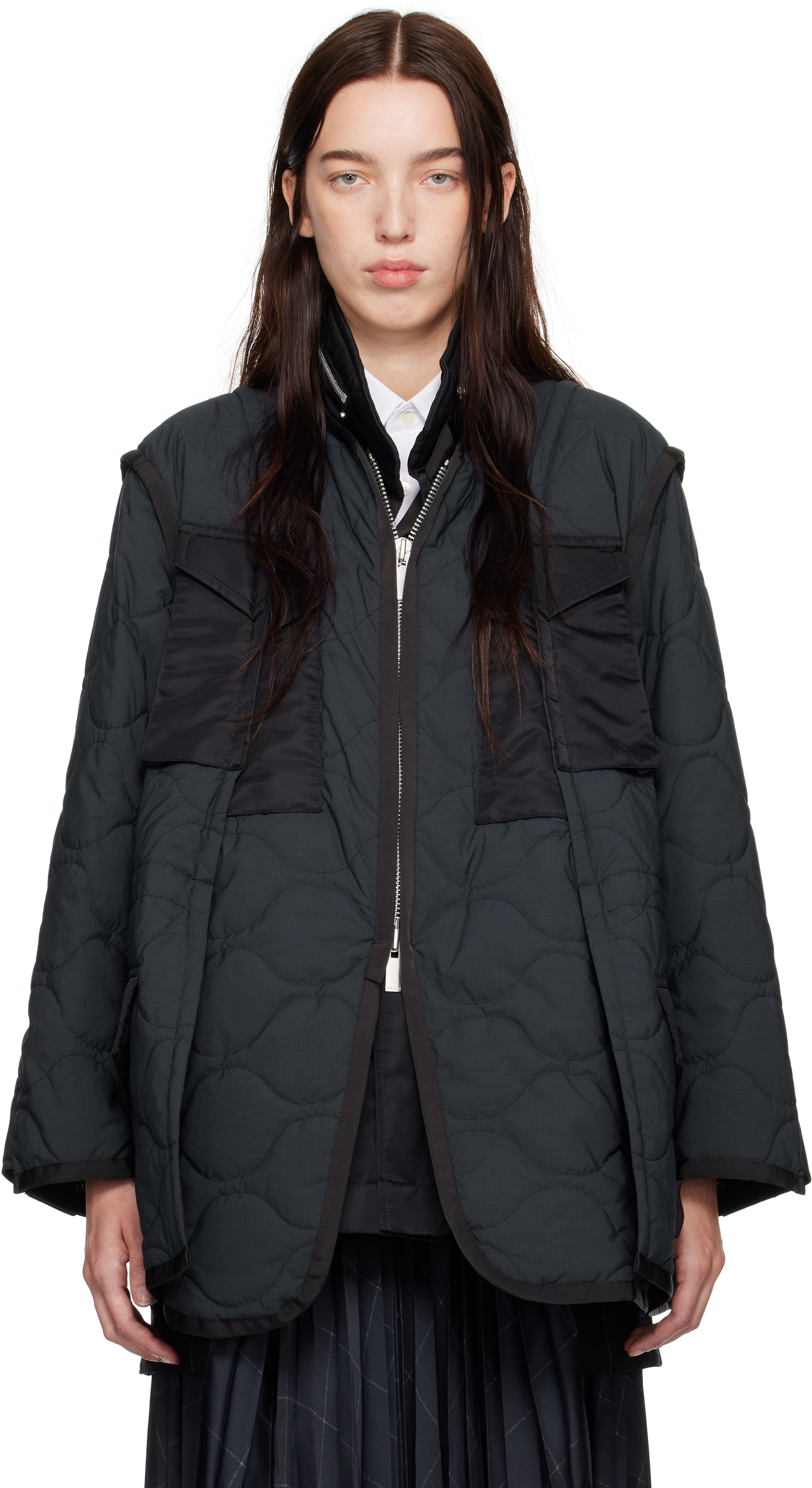 Shop Navy & Black Rip Stop Quilted Coat on Sale at Shop Navy & Black Rip Stop Quilted Coat on Sale at