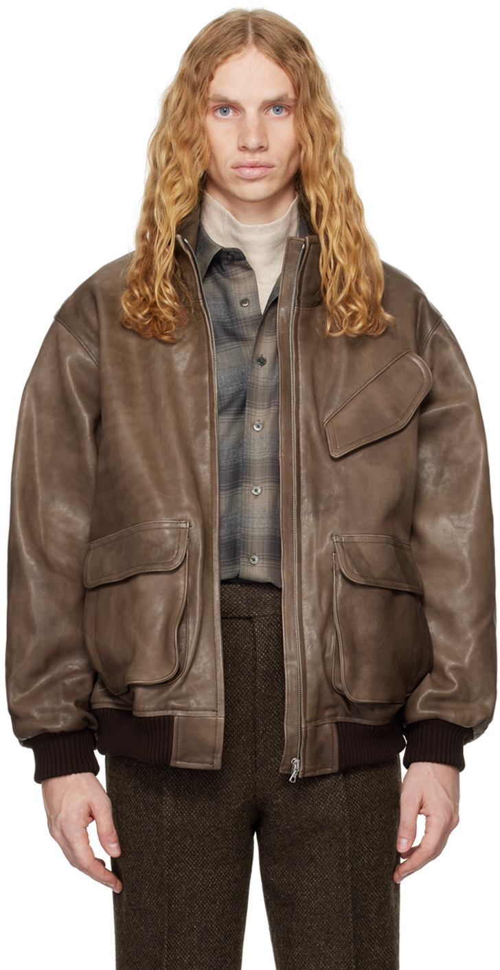 Auralee Lamb Leather Flight Blouson - Brown – Kith