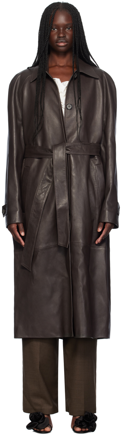 コート MAGDA BUTRYM FW25 LEATHER TRENCH (293725 BROWN) Magda Butrym Brown Belted Leather Trench Coat - Jackets