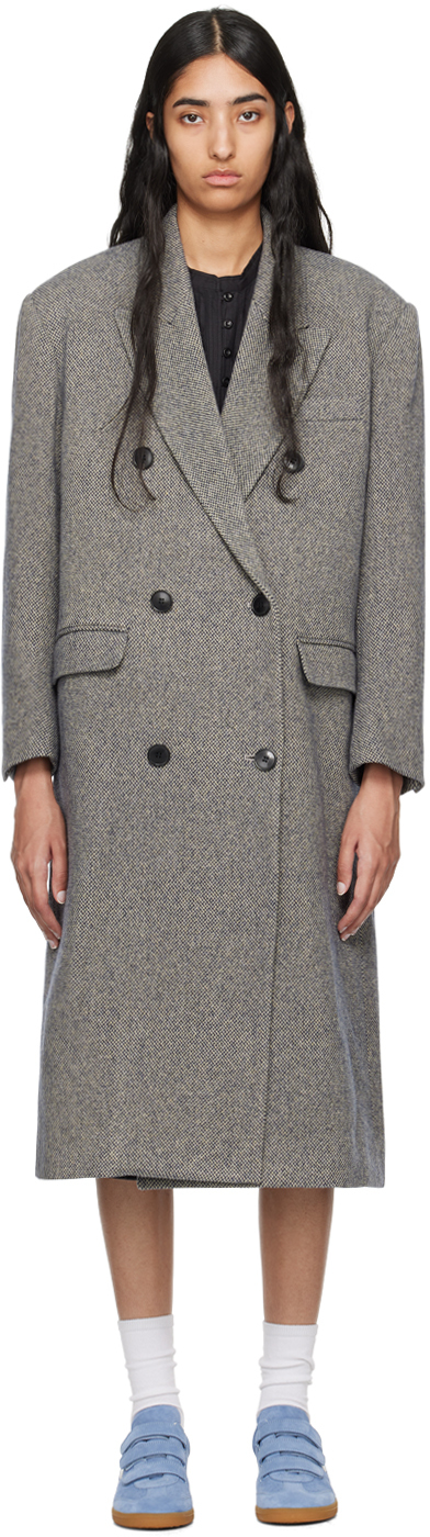 【送料&関税込】Marant Atoile Lexana Coat In Beige Wool Isabel Marant Black & Beige Lexana Coat FR-36-S - Coats
