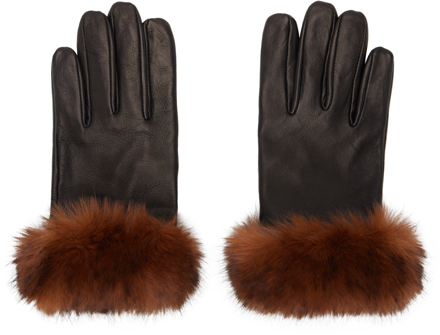 ernest w baker FAUX－FUR TRIMING GLOVES Ernest W. Baker Black Faux-Fur Trimming Gloves - Accessories