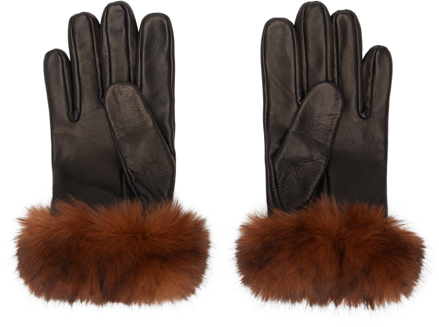 ernest w baker FAUX－FUR TRIMING GLOVES Ernest W. Baker Black Faux-Fur Trimming Gloves - Accessories