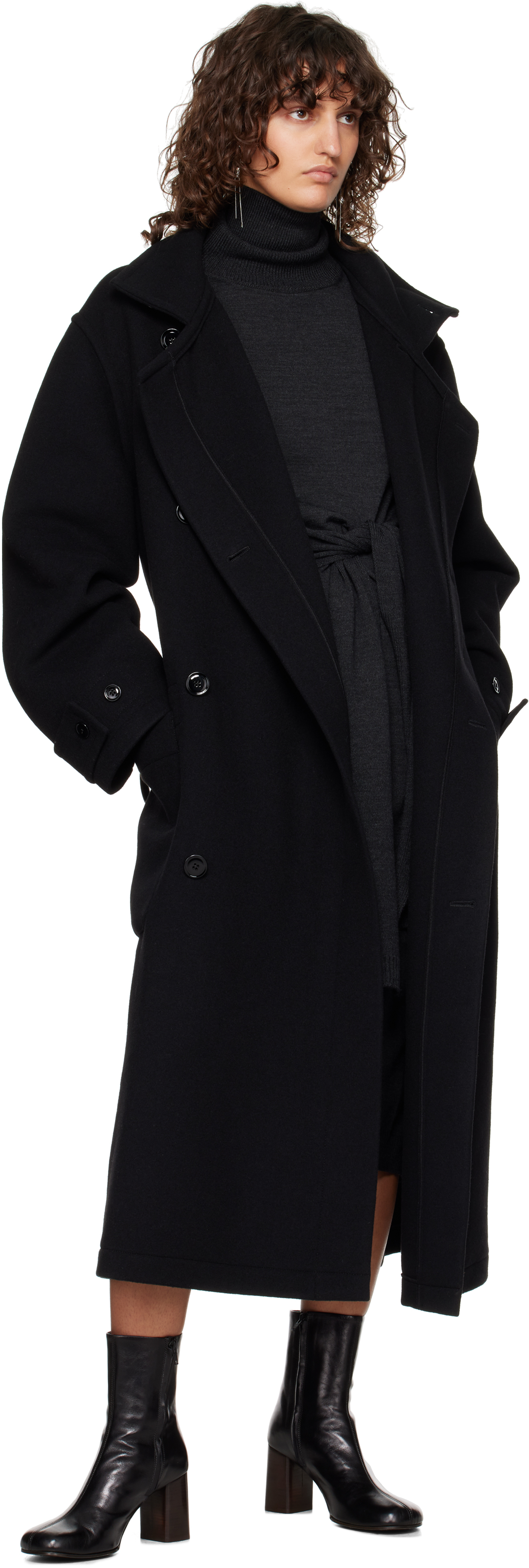 Lemaire Black Wrap Coat - Coats - BeyondStyle