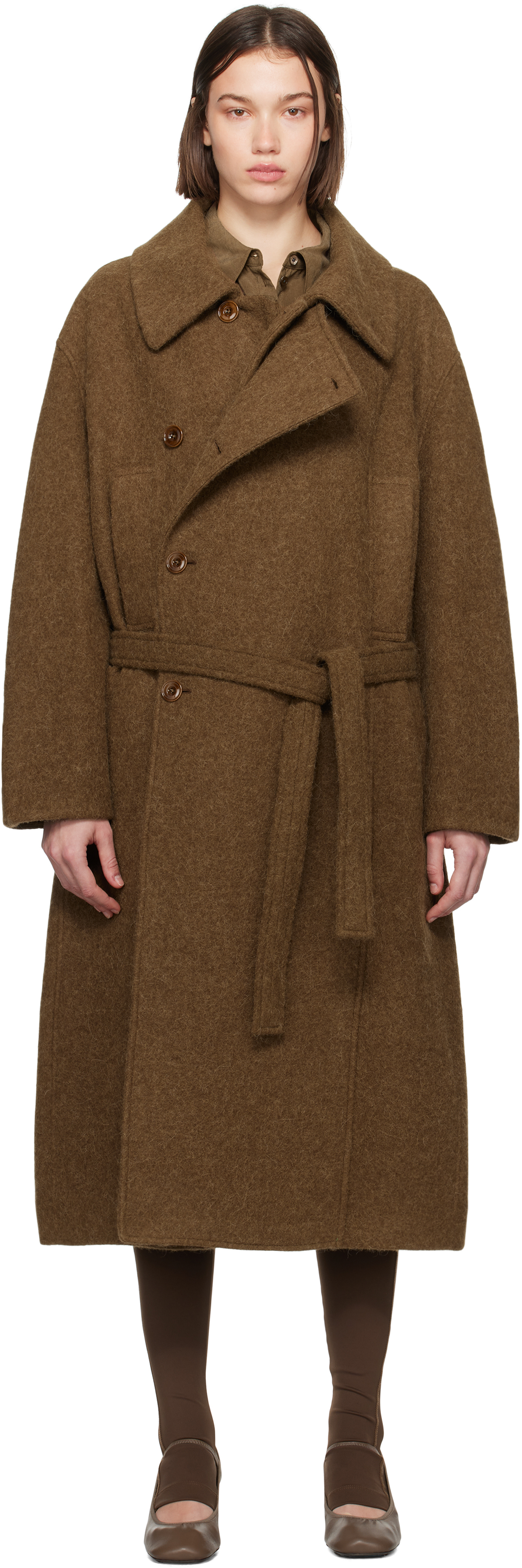 Lemaire Brown Asymmetrical Bathrobe Coat - BeyondStyle