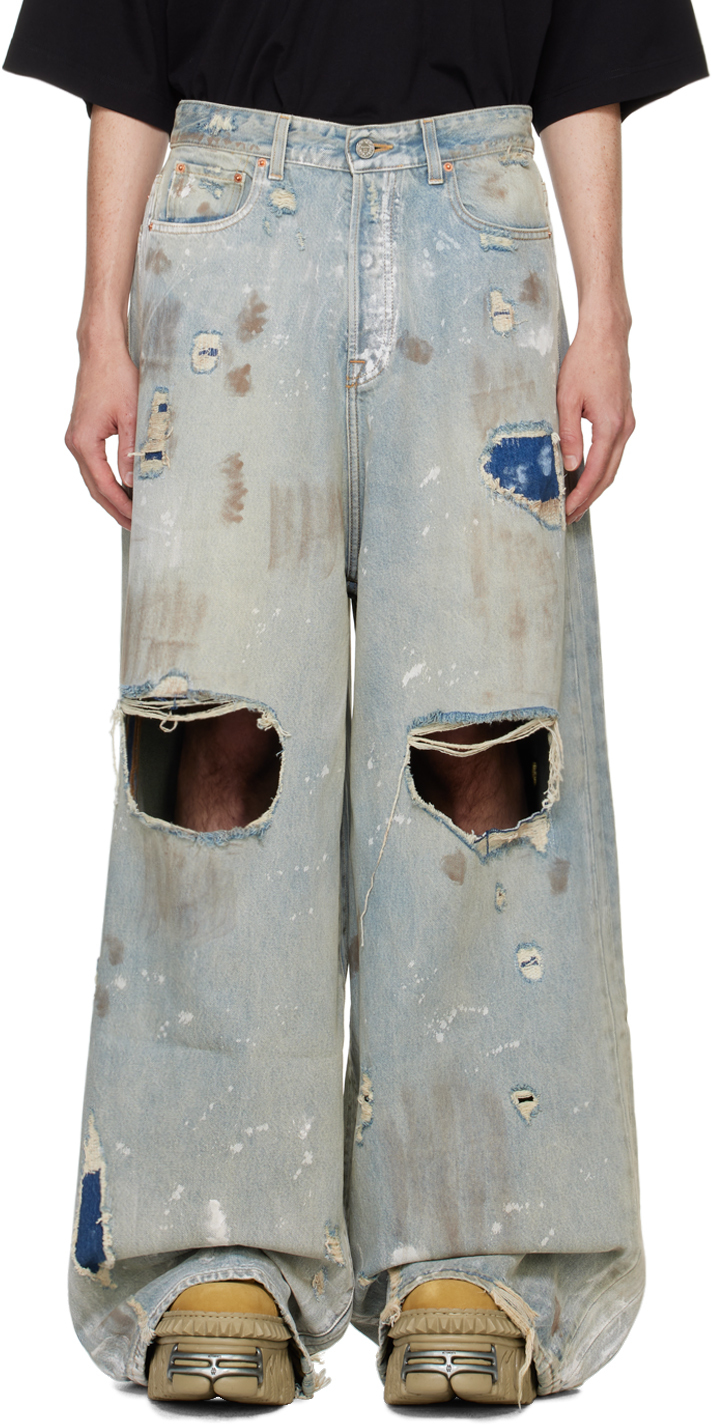 Shop Blue Trashed Big Shape Jeans on Sale at BeyondStyle – Get 66
