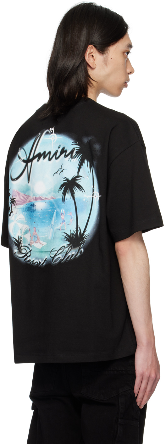 【関税込み】Amiri Paradise Graphic Cropped Tee Amiri Paradise Graphic Cropped Tee T-shirt Black In Blue
