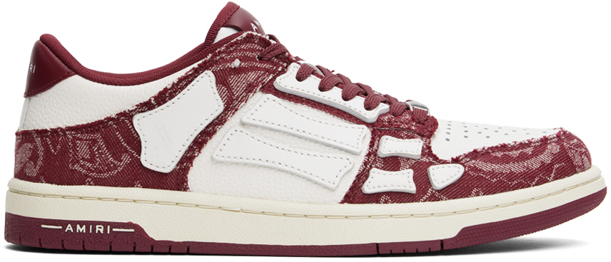 Shop Burgundy & White Bandana Denim Skel Top Low Sneakers on Shop Burgundy & White Bandana Denim Skel Top Low Sneakers on