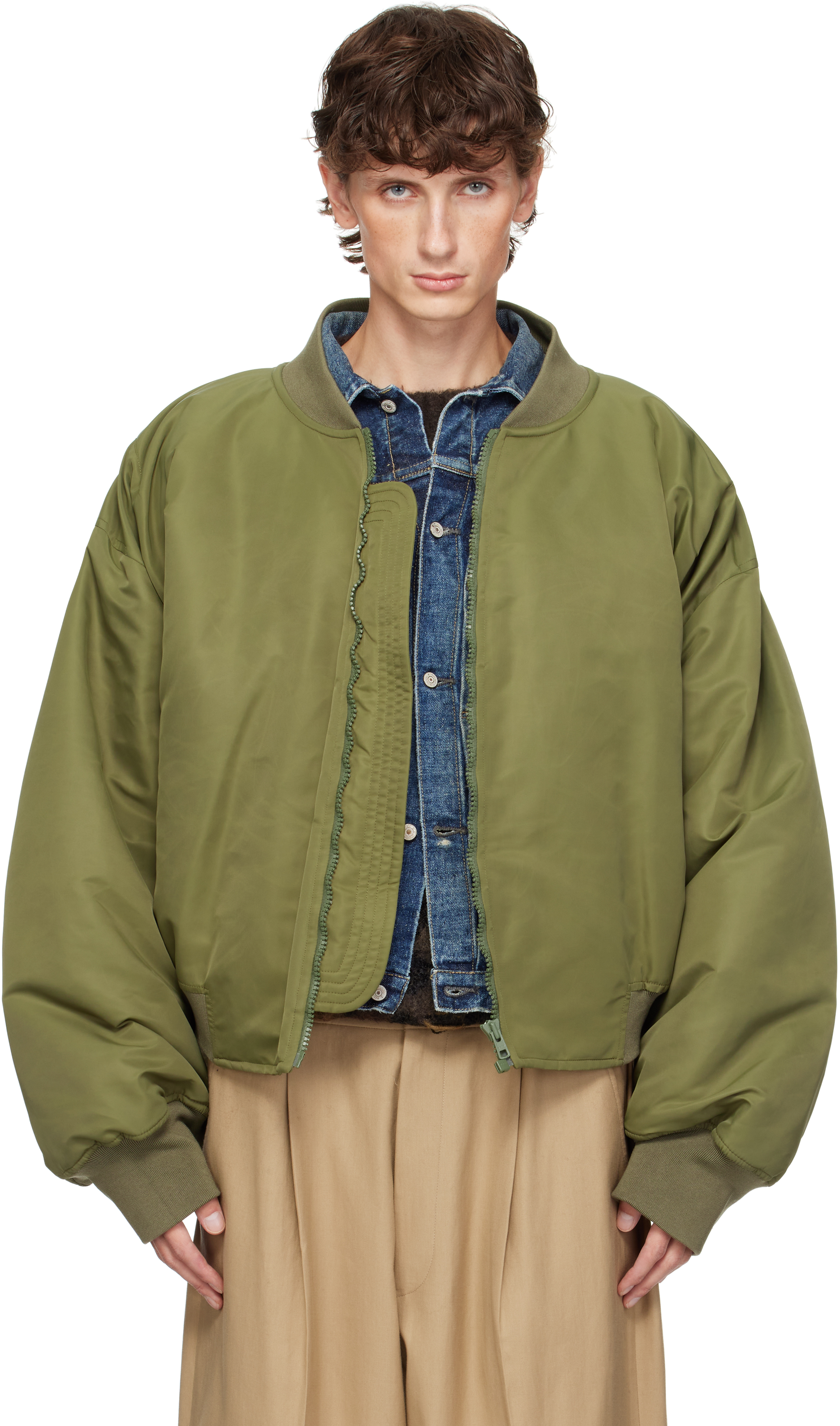 Shop Khaki Nylon Bomber Jacket on Sale at BeyondStyle – Get
