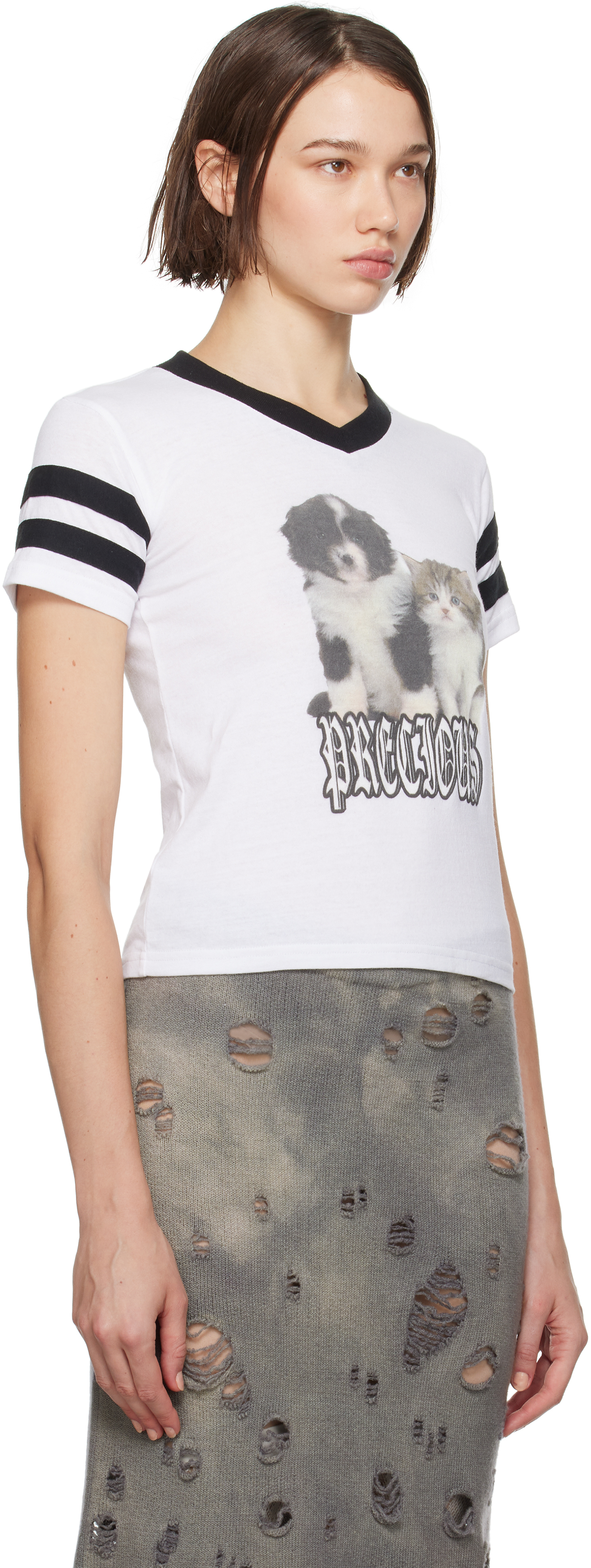 【Ashley Williams】ホワイト Puppy & Kitten Varsity Tシャツ Ashley Williams White Puppy & Kitten Varsity T-shirt - T