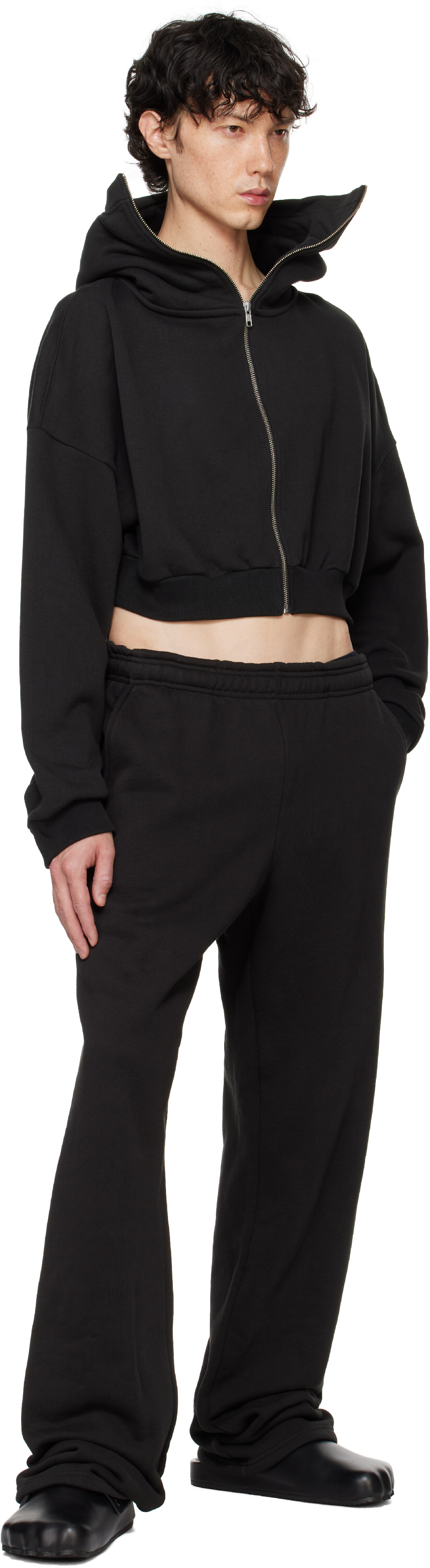 Entire Studios Black Cropped Full Zip Hoodie - Hoodies