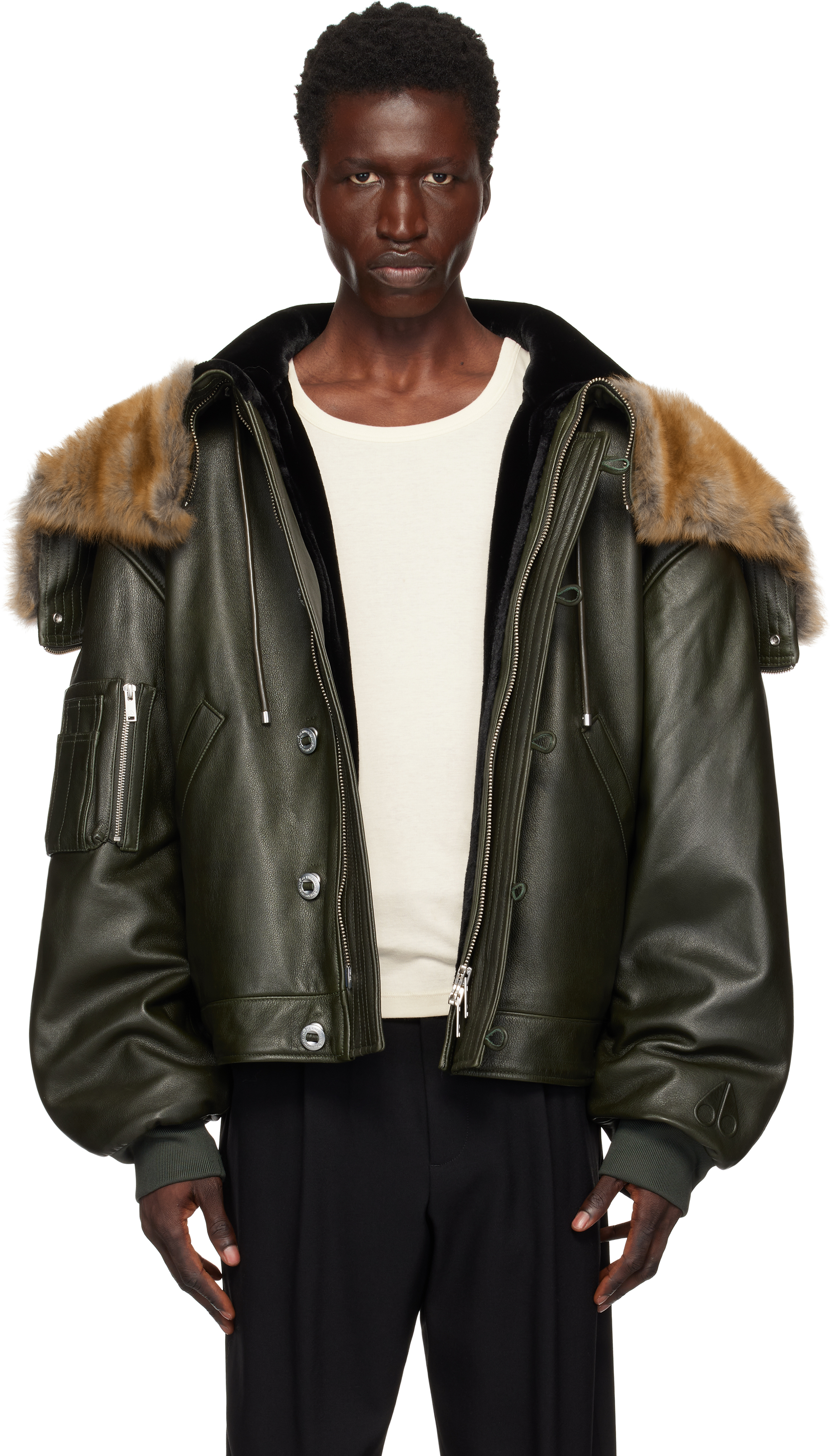 Green AJR Split Hood Leather Bomber Jacket – On Sale Now with Up