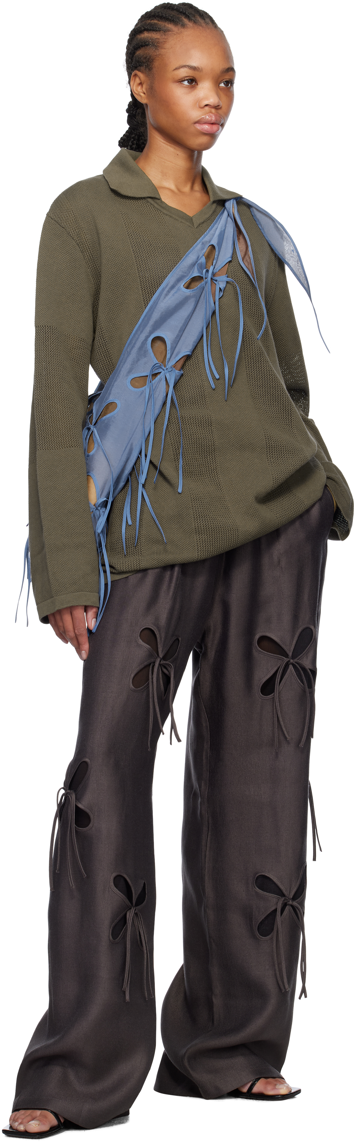 ANTON BELINSKIY×j.kim Lazzat Track Pants J.Kim Gray Anton Belinskiy Edition Organza Petal Trousers