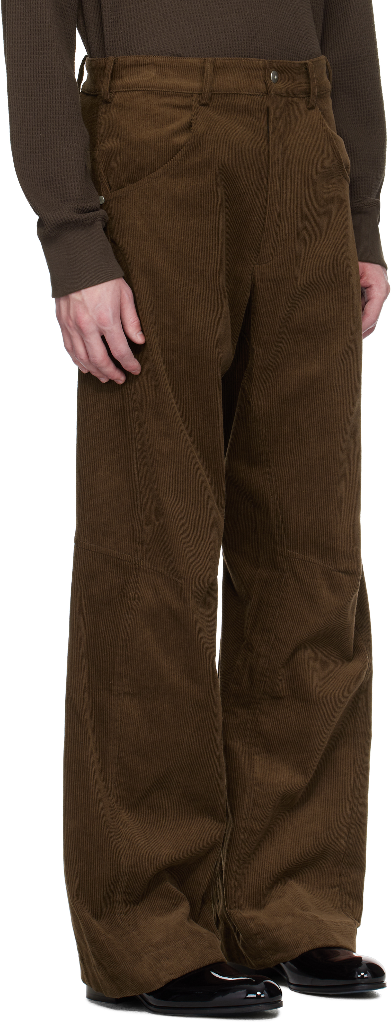 Omar Afridi Brown Knee Darted Flare Micro Cord Trousers - Jeans