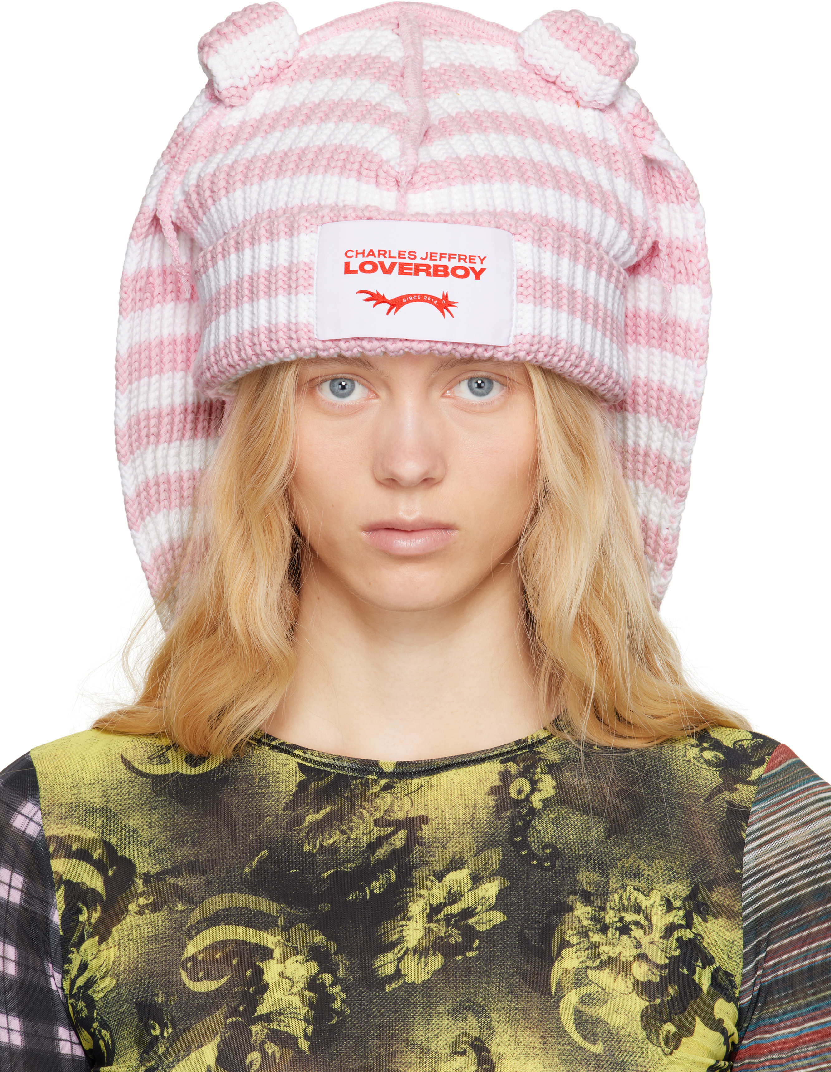 SSENSE Exclusive Pink & White Chunky Rabbit Beanie – On Sale