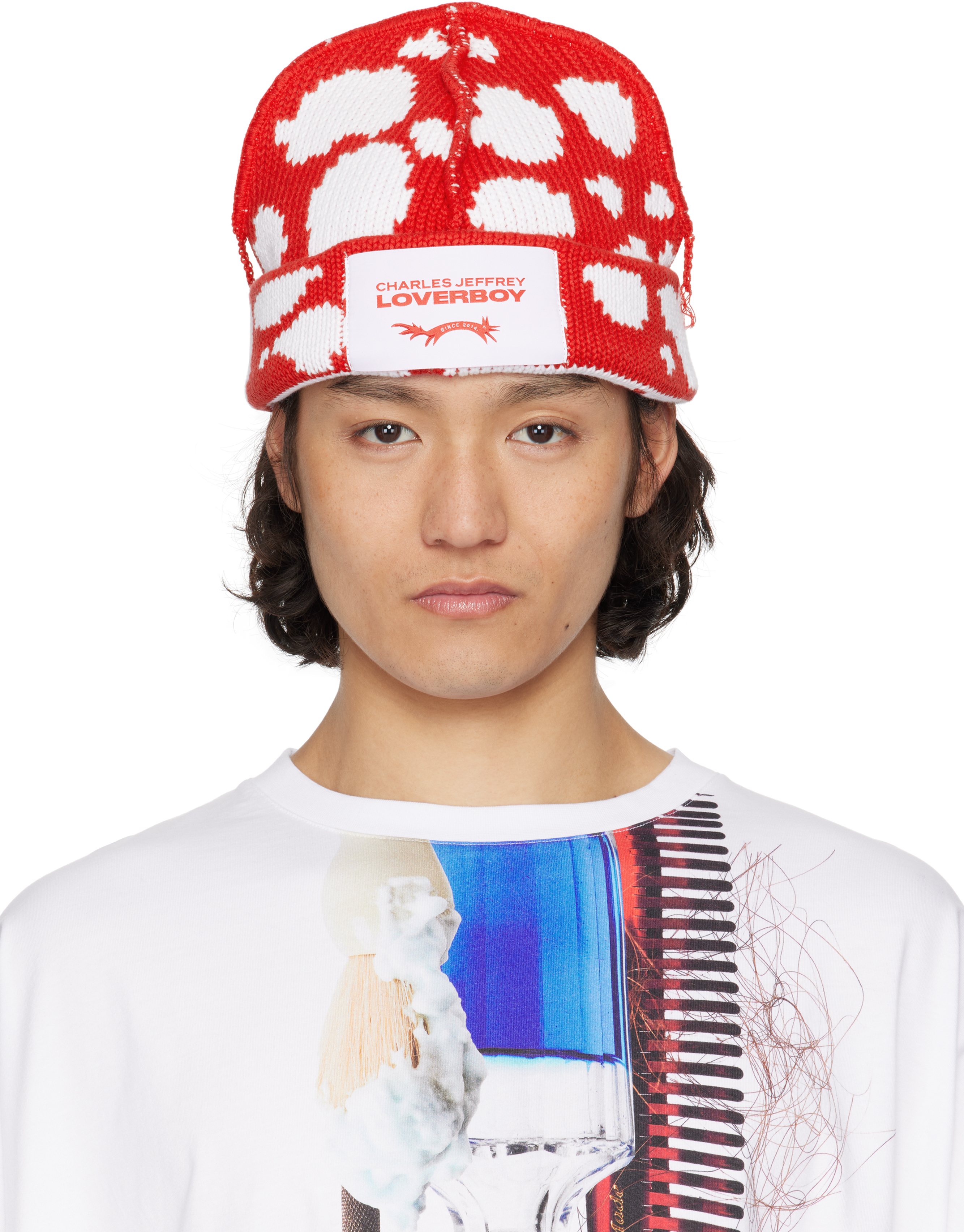 帽子 Charles Jeffrey LOVERBOY Charles Jeffrey Loverboy Red & White Loverboy Beanie - Hats