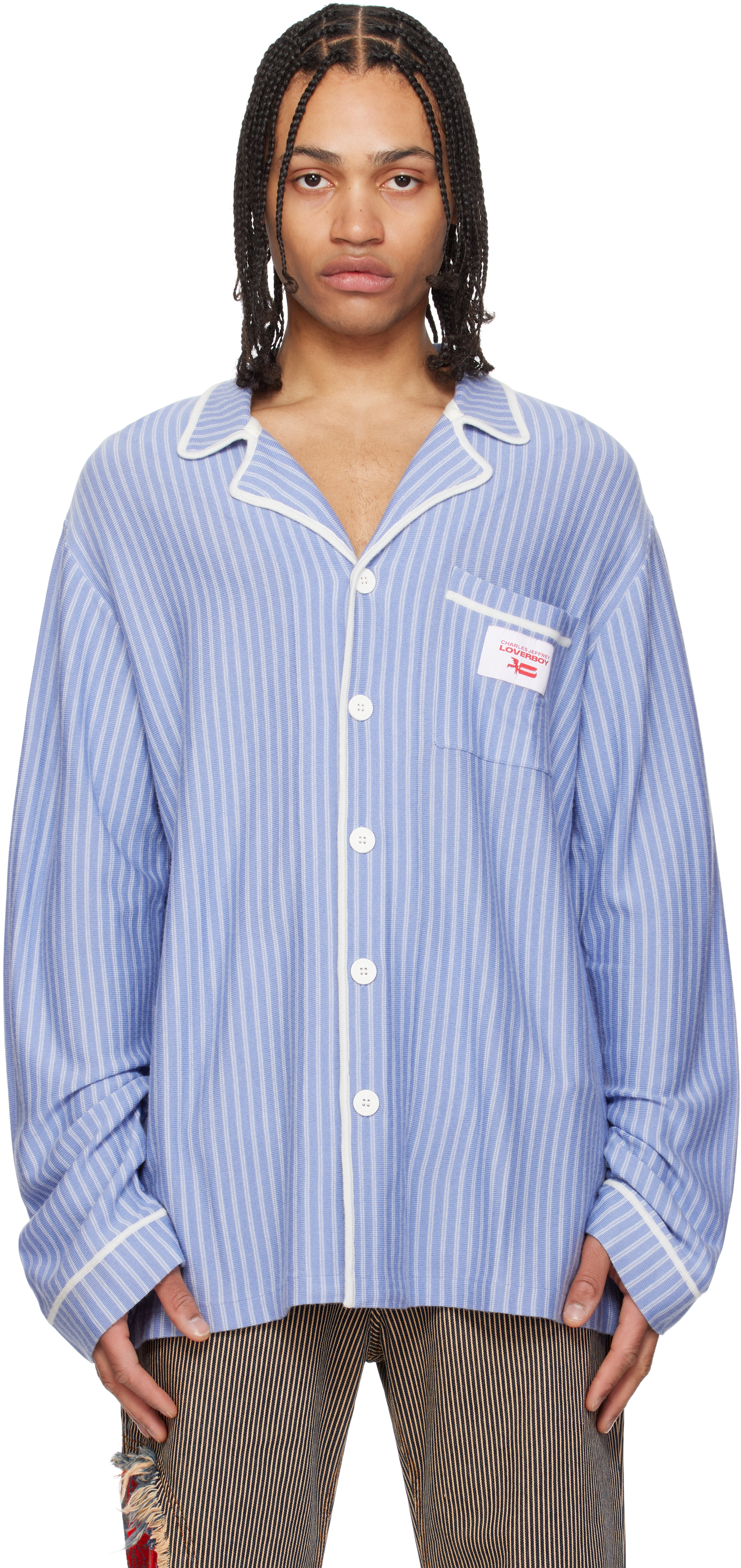 Charles Jeffrey Loverboy Blue Knitted Pyjama Shirt - Shirts