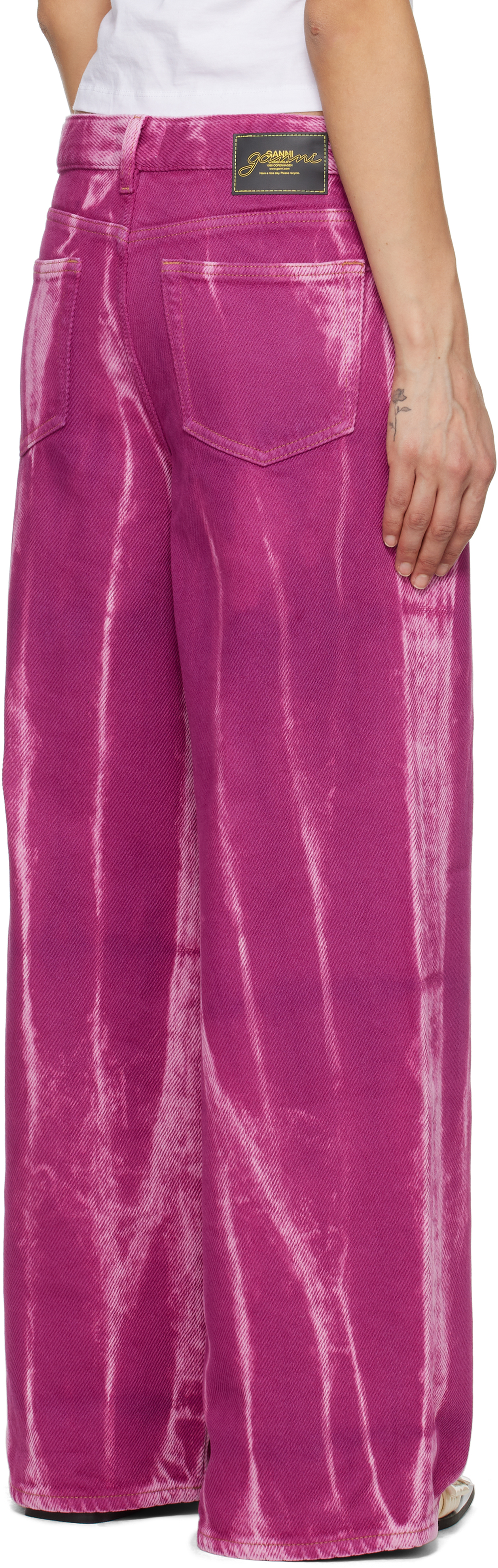 ワンピース Ganni Overdyed Heavy Denim Open-Back Midi Dress Purple Ganni Overdyed Heavy Denim Open Back Distressed Midi Dress