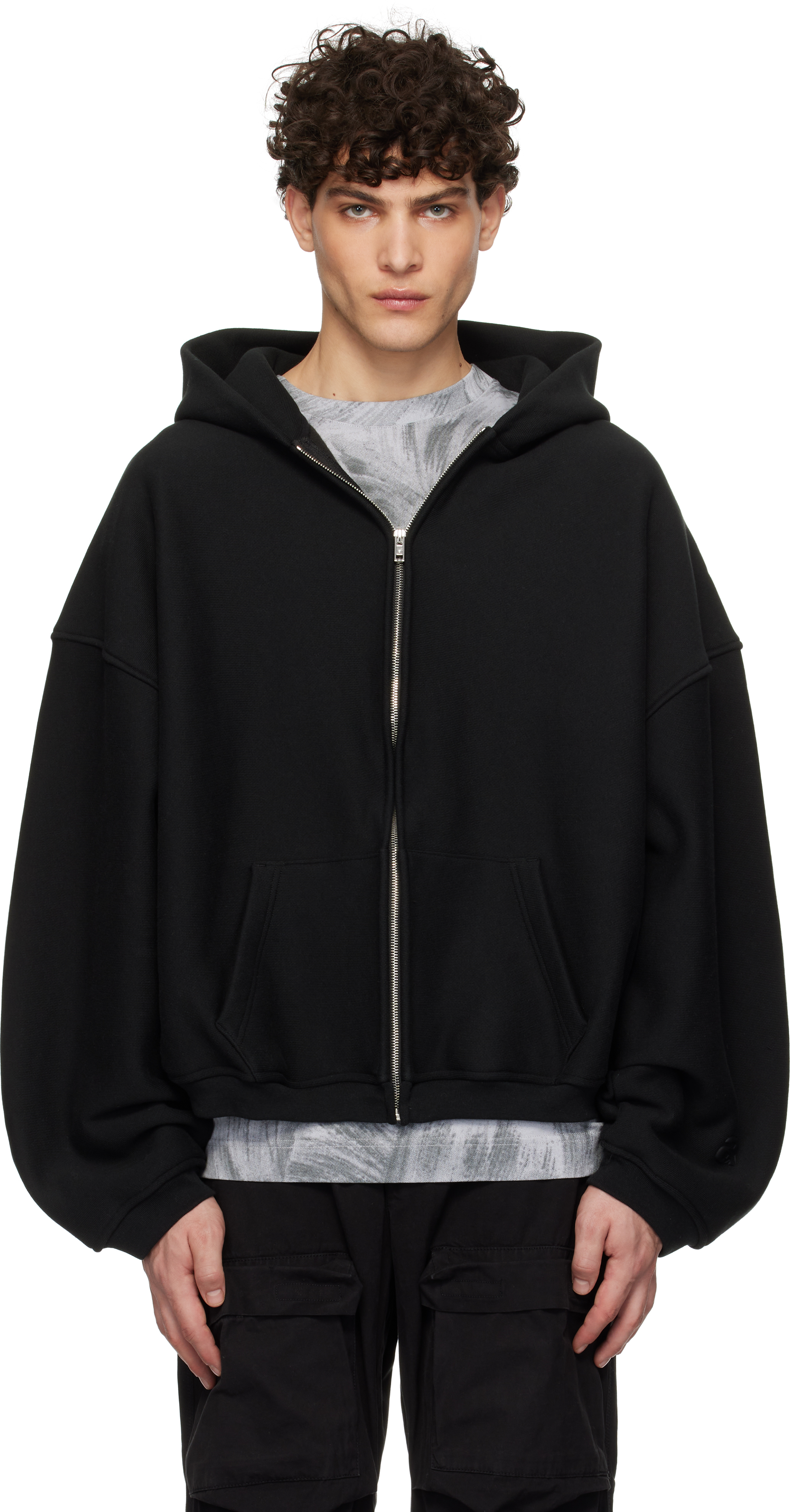 Black Dense Fleece Star Zip-Up Hoodie – On Sale Now with Up