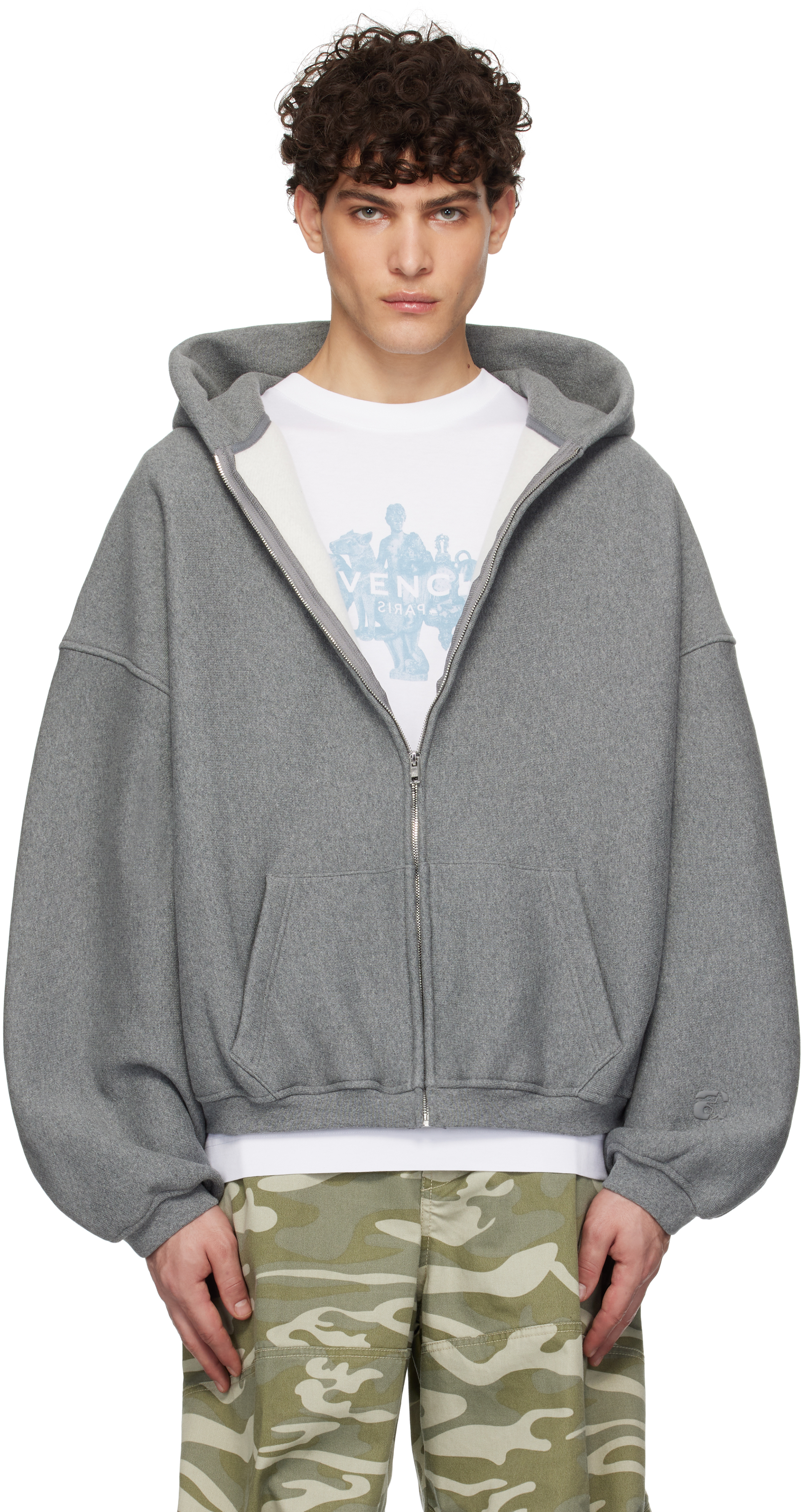 Shop Gray Dense Fleece Star Zip-Up Hoodie on Sale at BeyondStyle