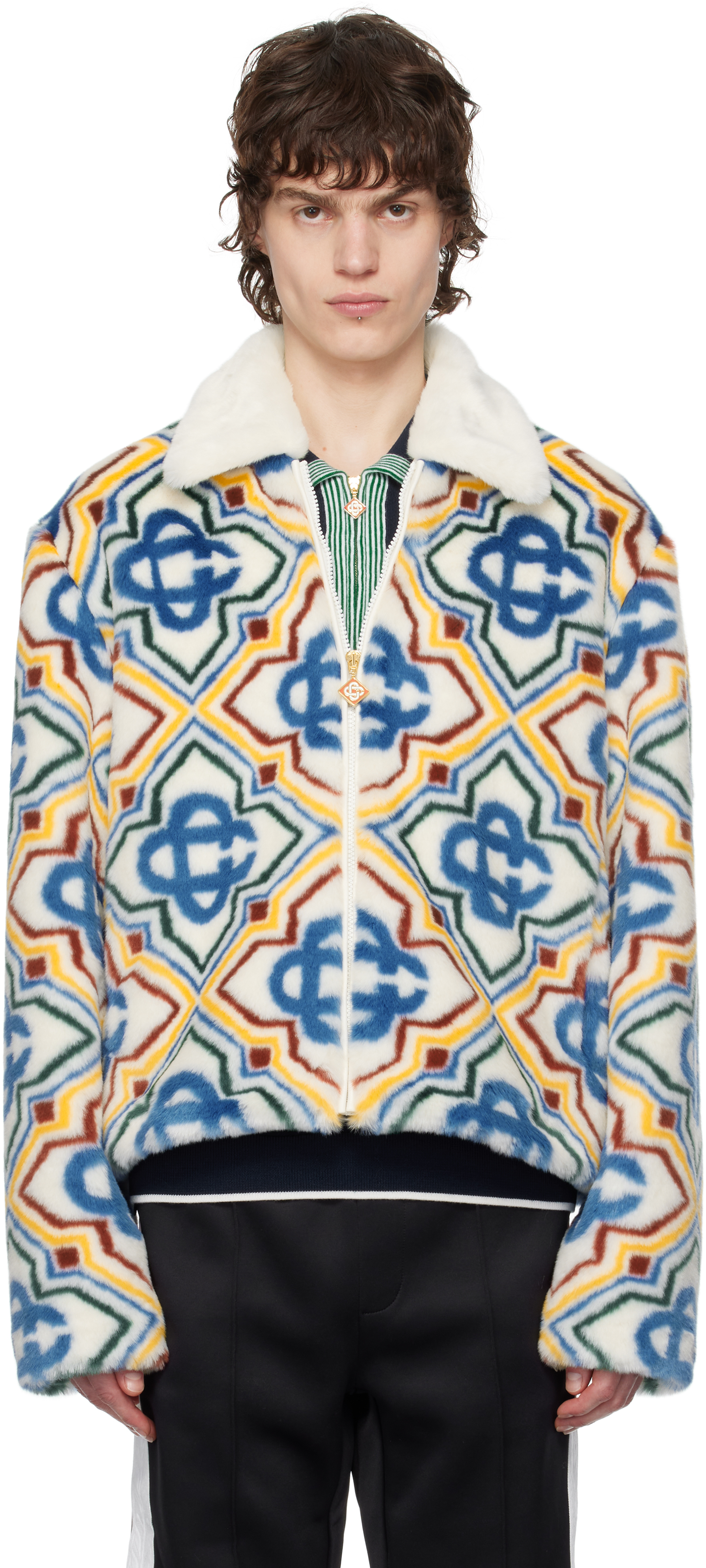 Shop Multicolor Jacquard Faux-Fur Jacket on Sale at BeyondStyle