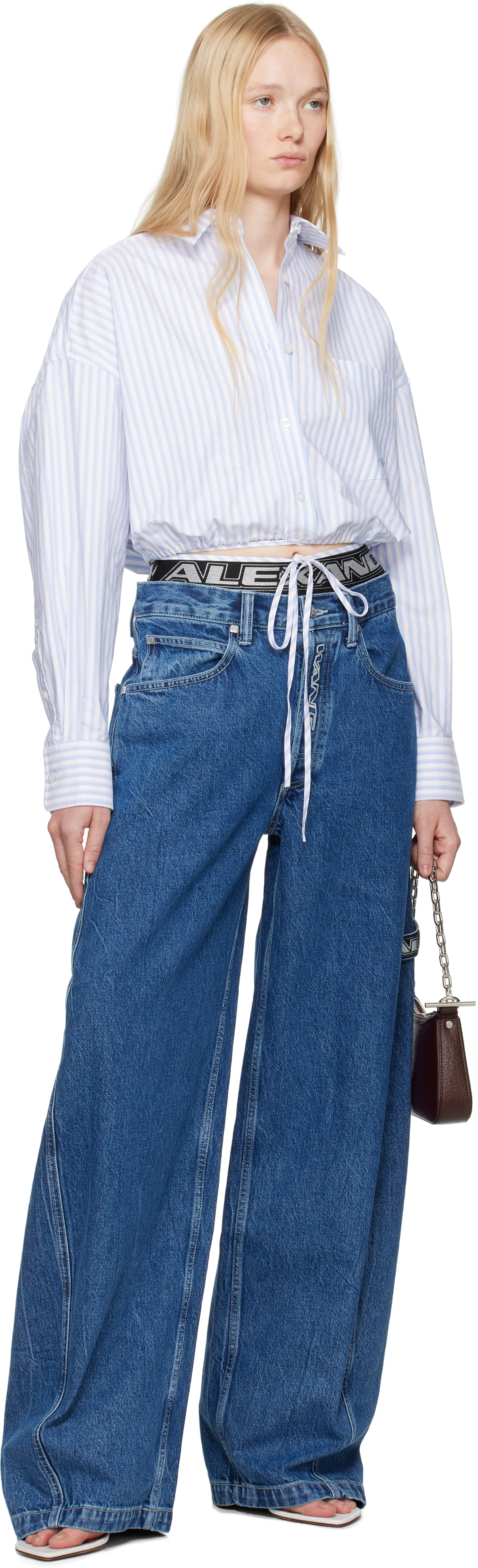 Alexander Wang ☆Wide Logo Elastic Prestyle Rounded ジーンズ Alexander Wang Logo Elastic Prestyle Rounded Jeans in Deep