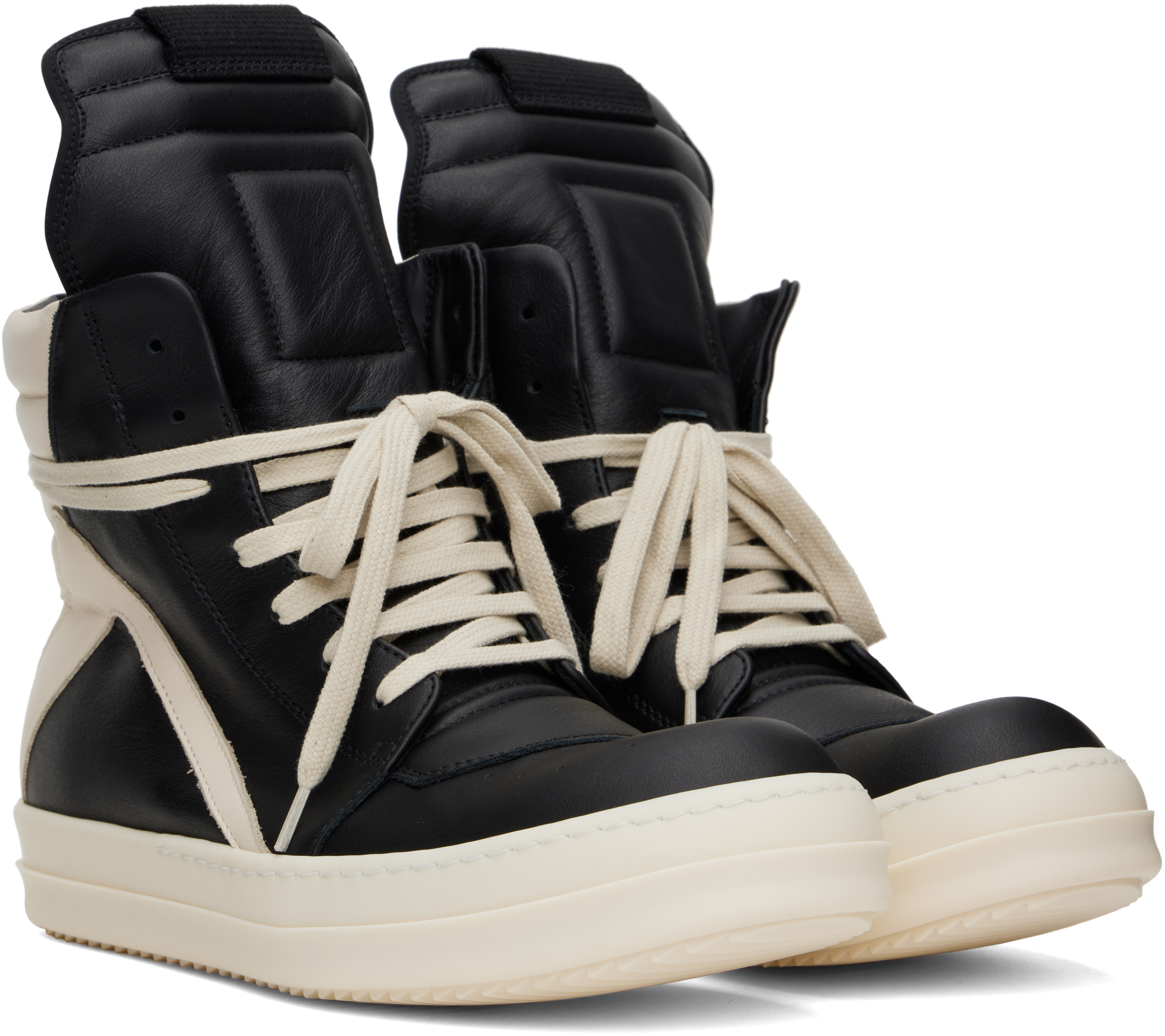 Rick Owens Black & Off-White Hollywood Geobasket Sneakers