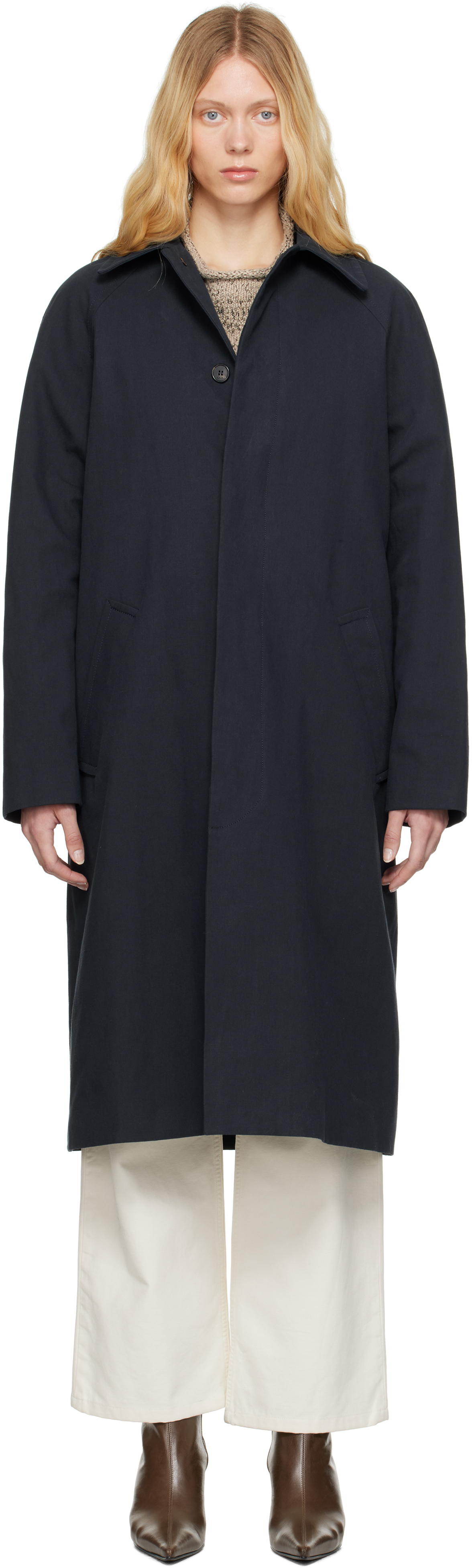 【関税込み】A.P.C. ネイビー Mac Eduoard トレンチコート A.P.C. Navy Mac Eduoard Trench Coat - Coats - BeyondStyle