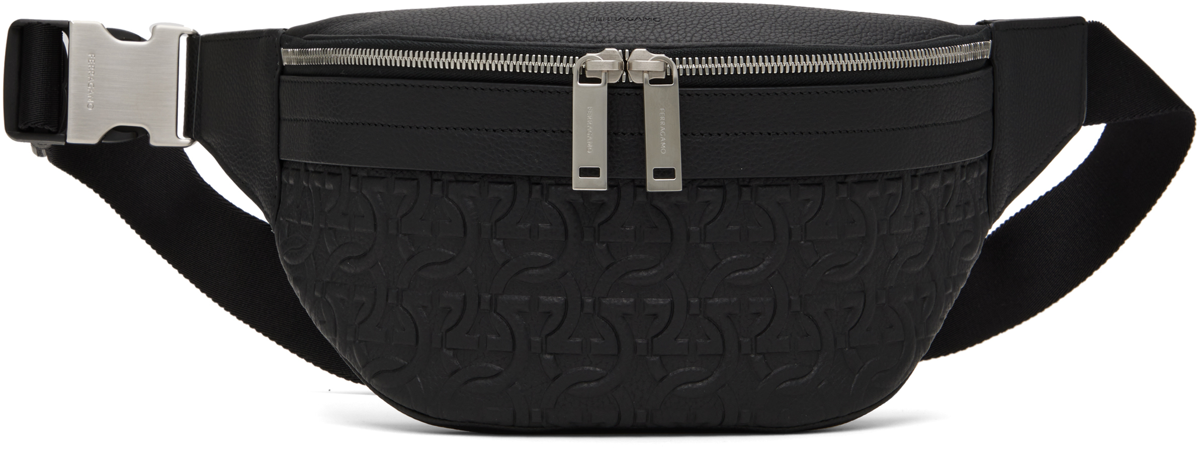 【関税&送料込】Salvatore Ferragamo Black Econyl Belt Bag Salvatore Ferragamo Black Travel Embossed Belt Bag - Bags