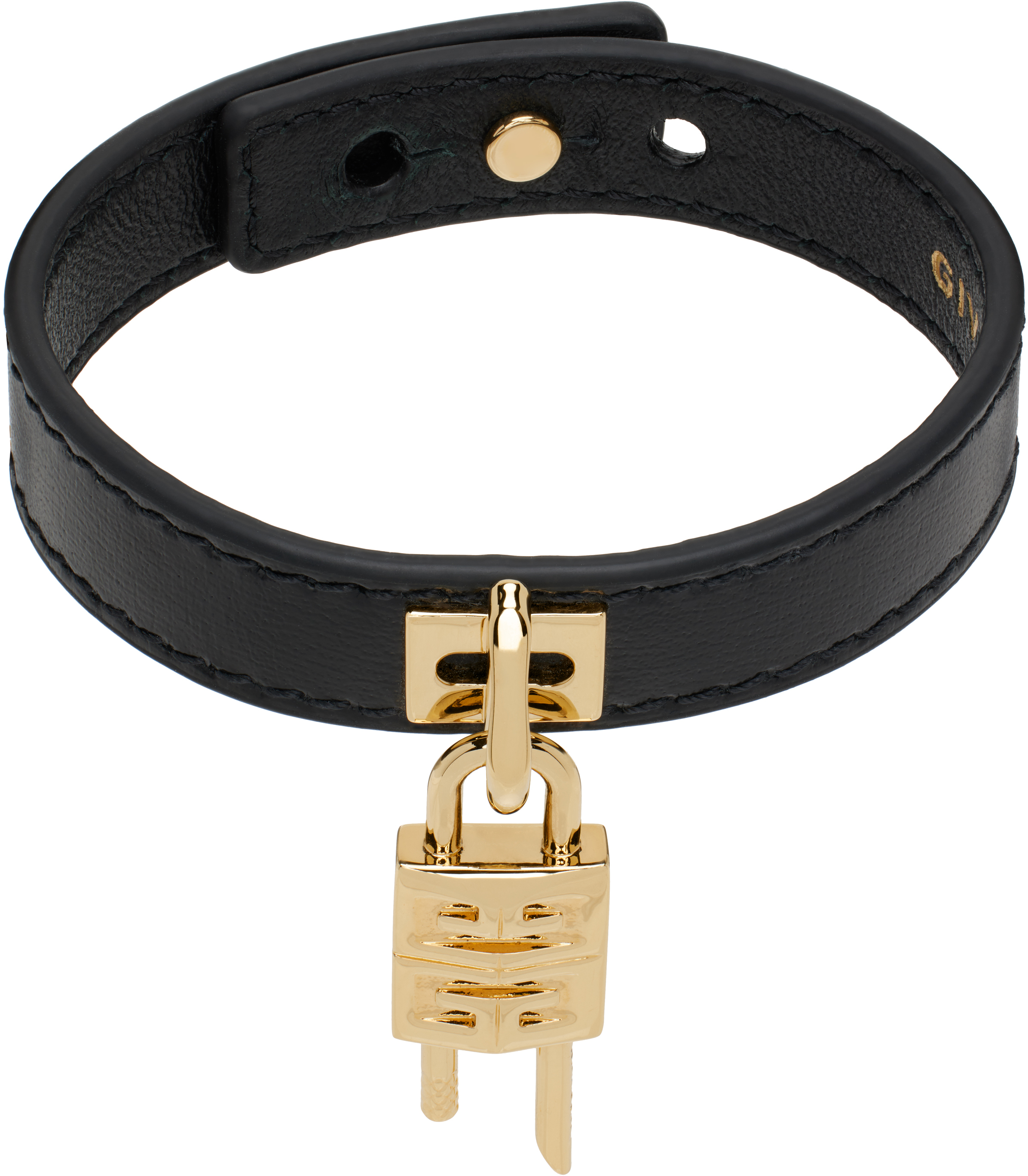 GIVENCHY ロックレザーブレスレットミニ　ブラック Black & Gold Mini Lock Metal & Leather Bracelet – On Sale Now with