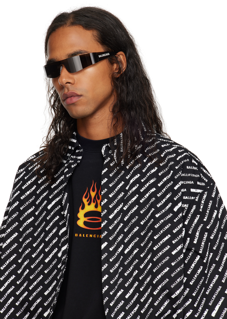 Balenciaga Black Mono Rectangle Sunglasses - Accessories - Free