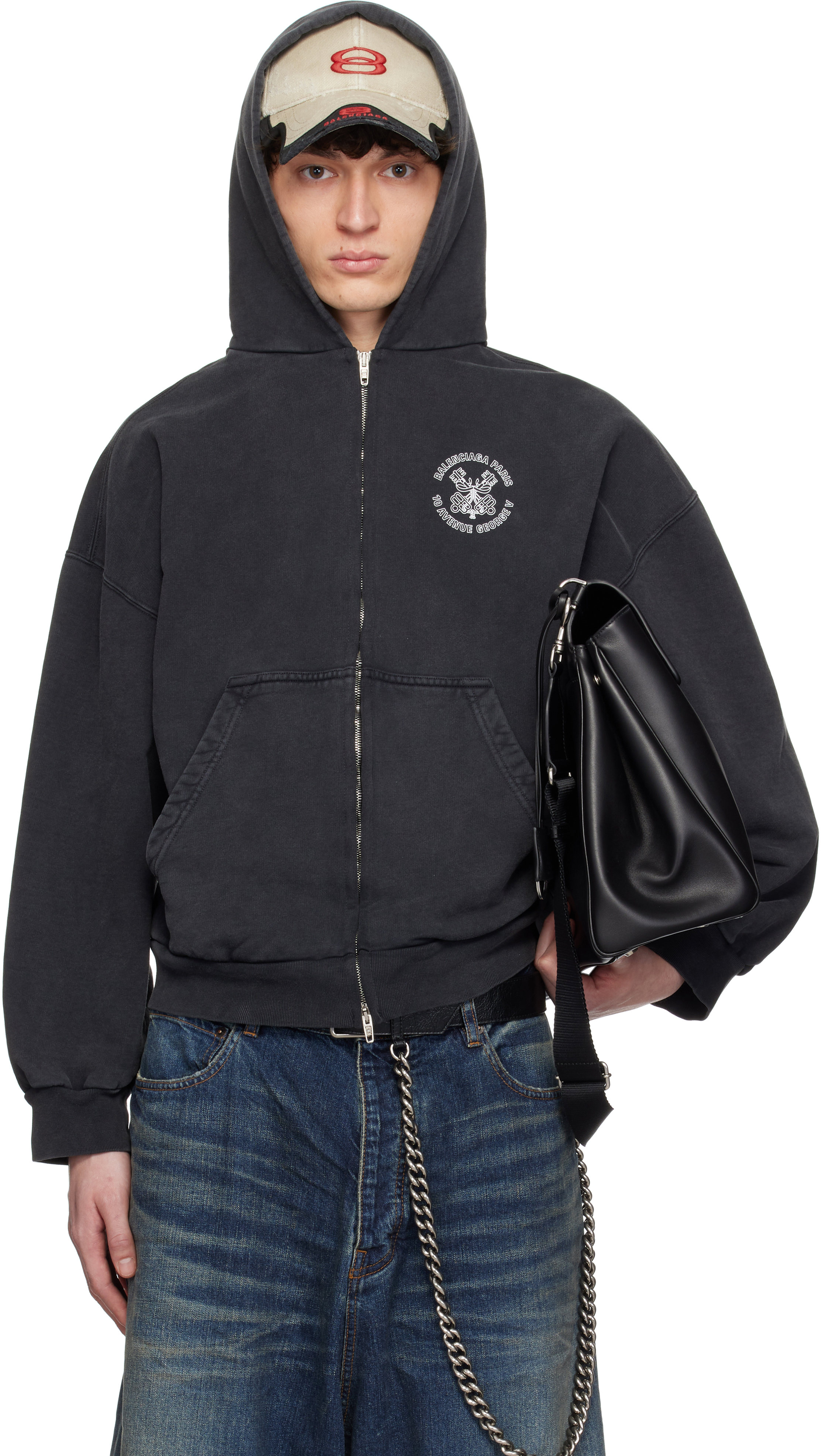 Balenciaga Black Key Crest Molleton Archetype Zip-Up Hoodie