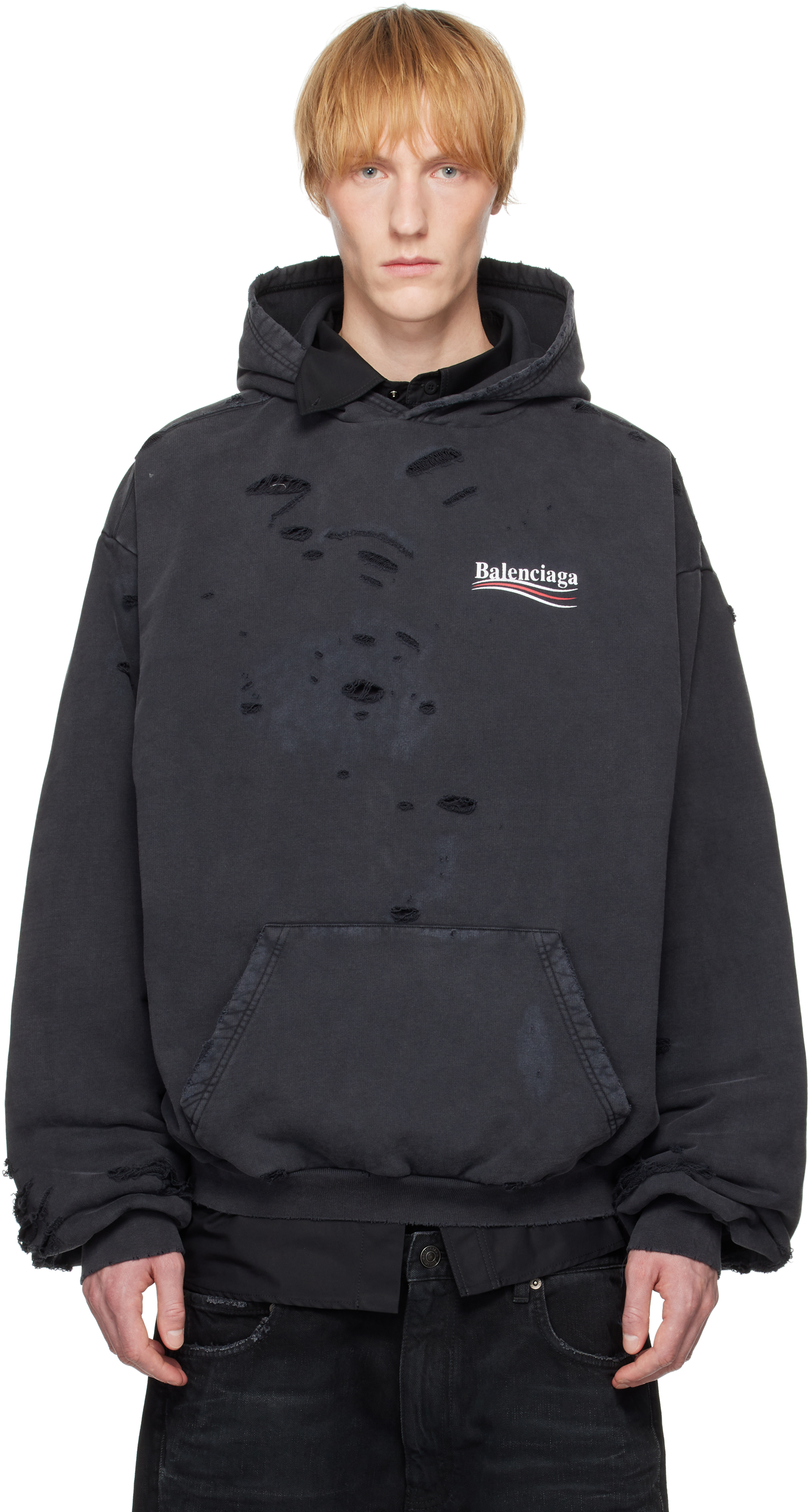 F*k様 BALENCIAGA Political Campaign Layer Balenciaga Black Political Campaign Layered Hoodie - Hoodies