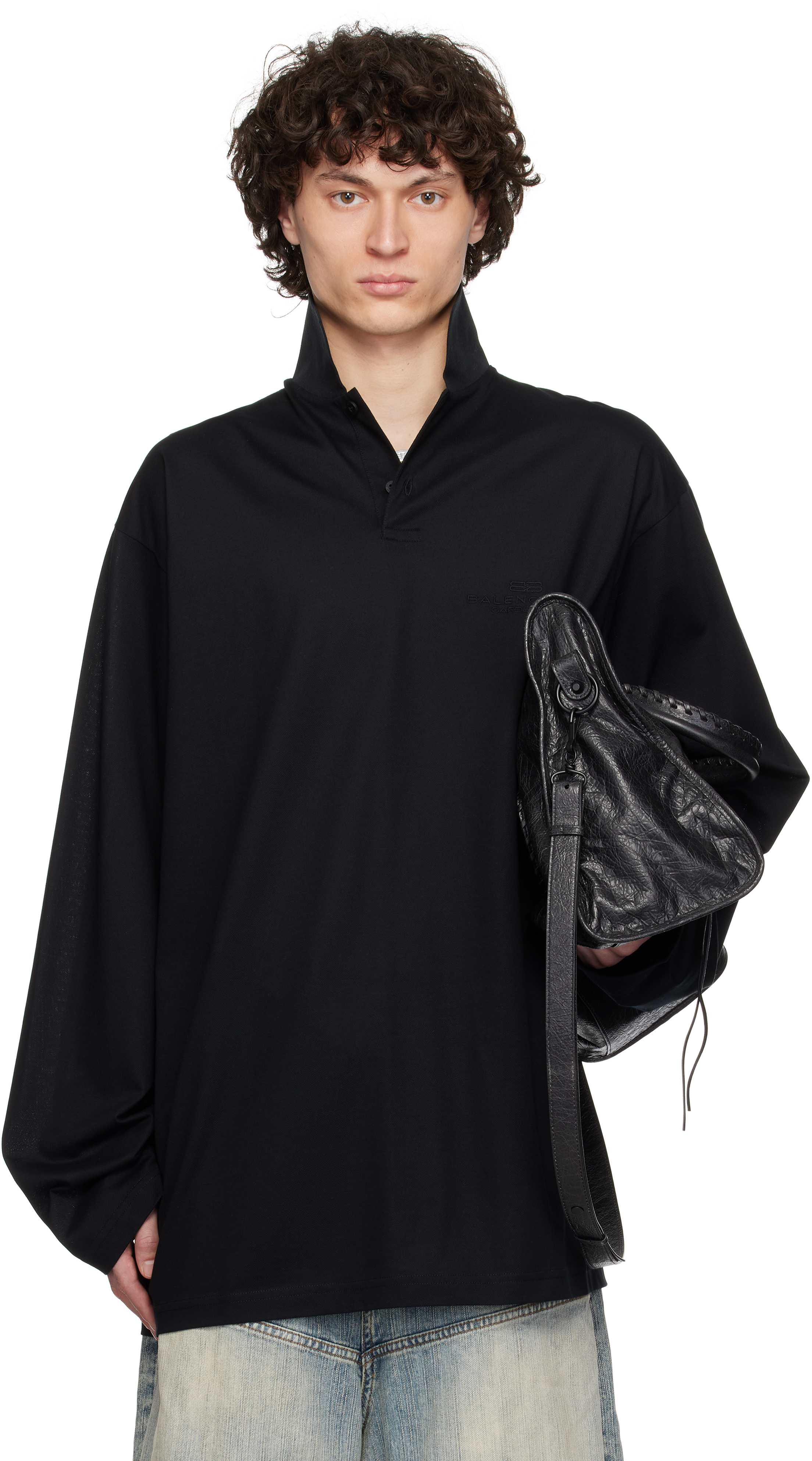 Balenciaga Black BB Classic Long Sleeve Polo - Polo Shirts
