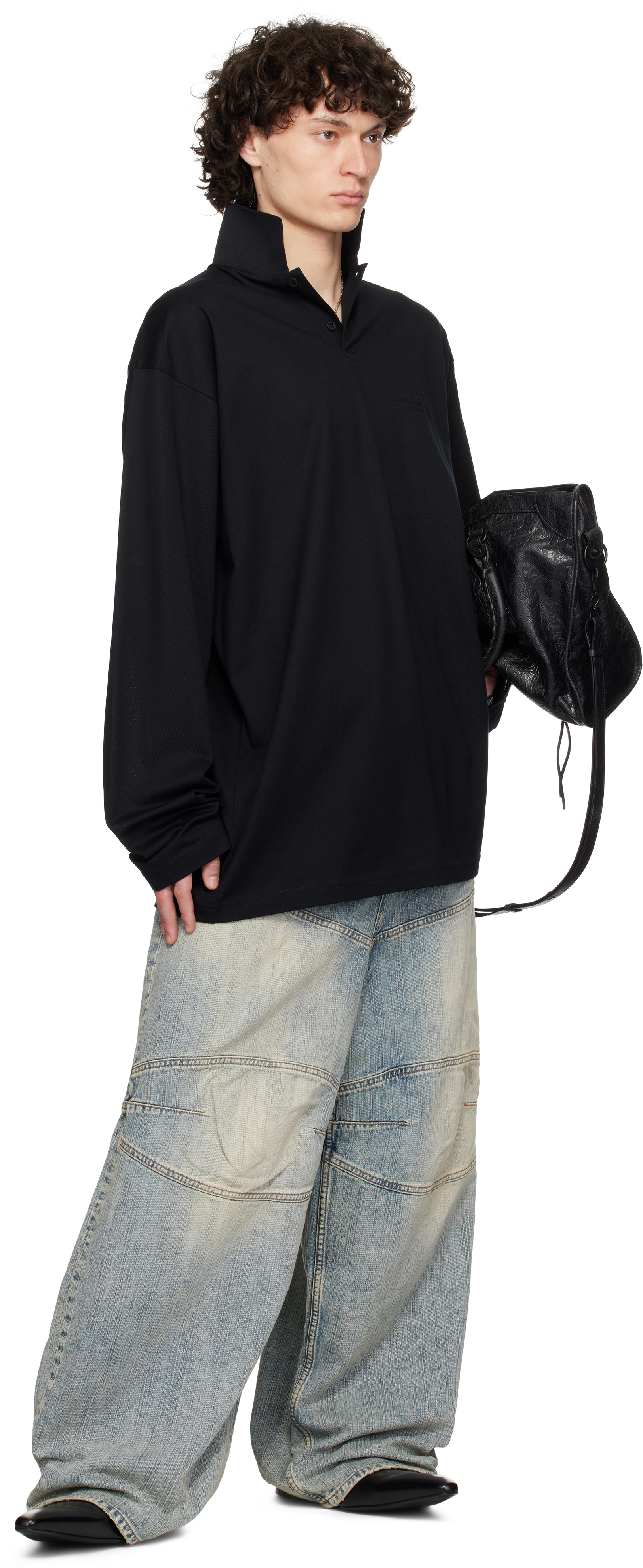 Balenciaga Black BB Classic Long Sleeve Polo - Polo Shirts