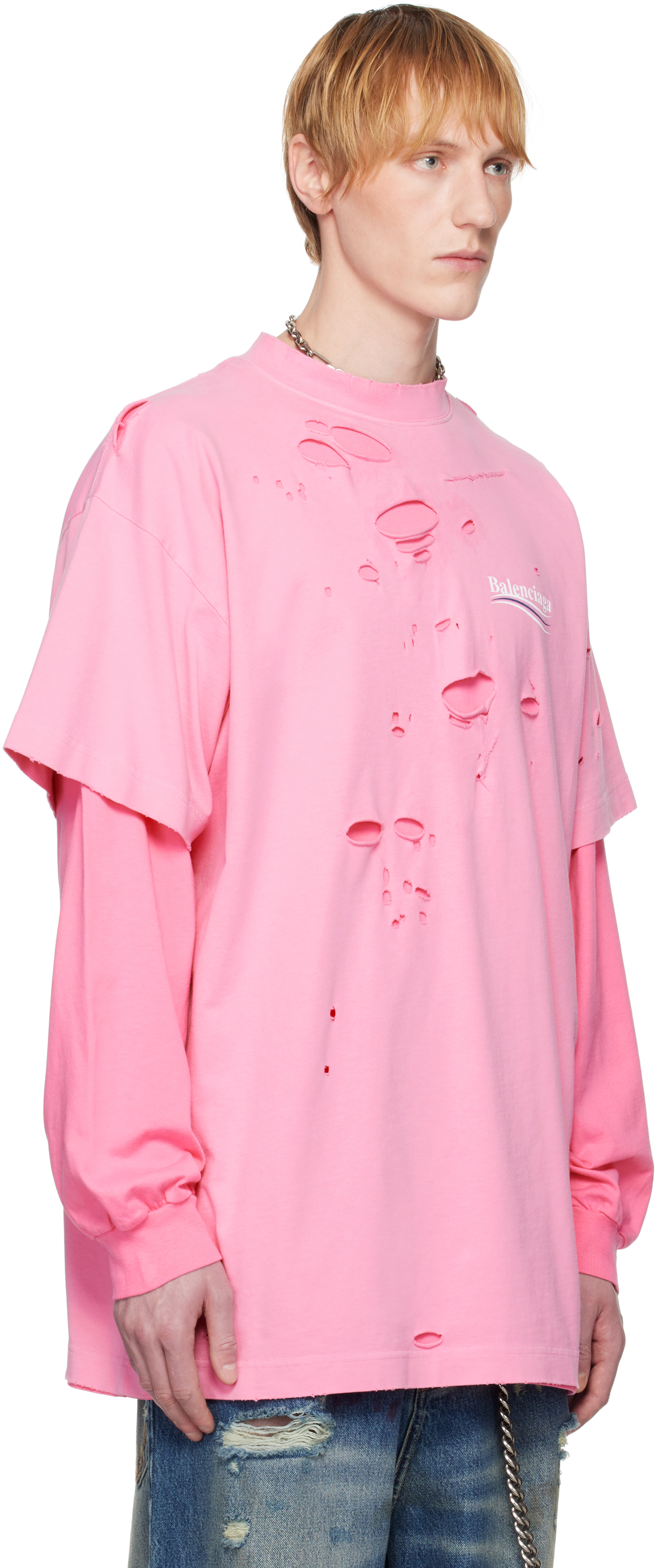 【BALENCIAGA】Political Campaign Long Sleeve Layered ロンT Balenciaga Pink Political Campaign Long Sleeve Layered T