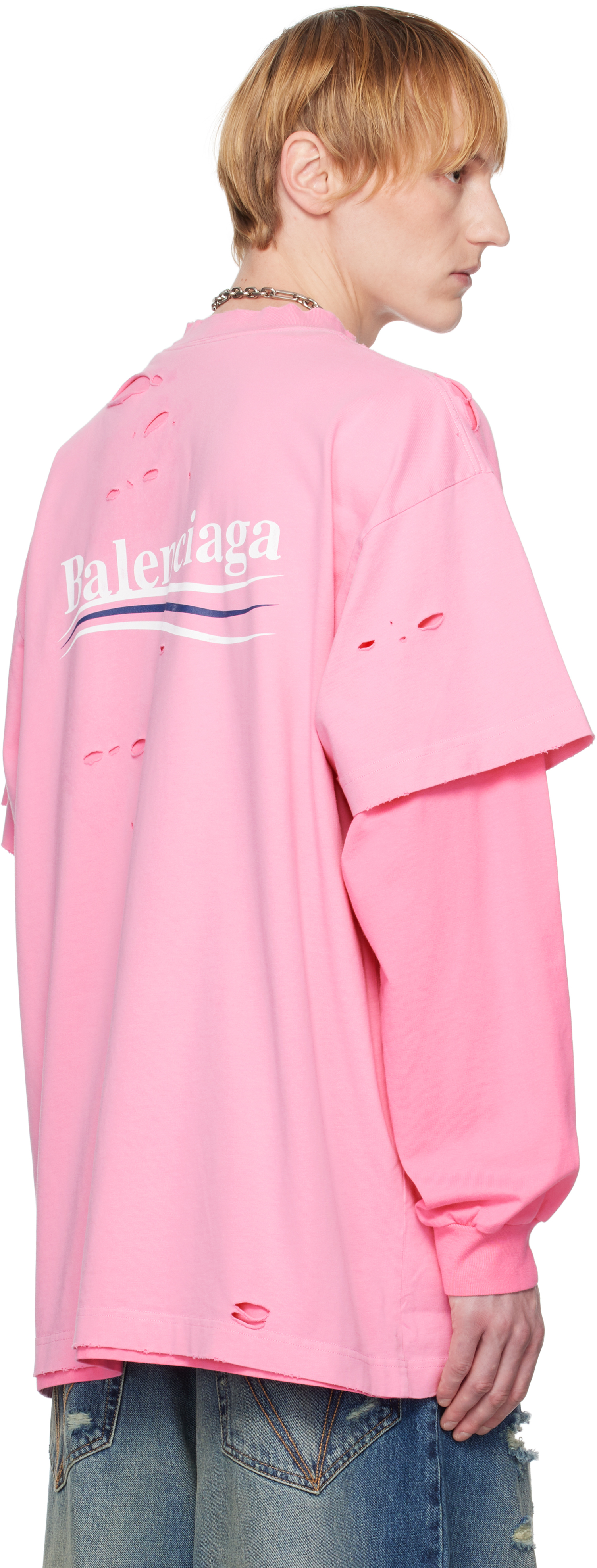 【関税&送料込】Balenciaga Pink Cotton Oversize T-Shirt Balenciaga - Cotton crew-neck T-shirt Pink - The Corner