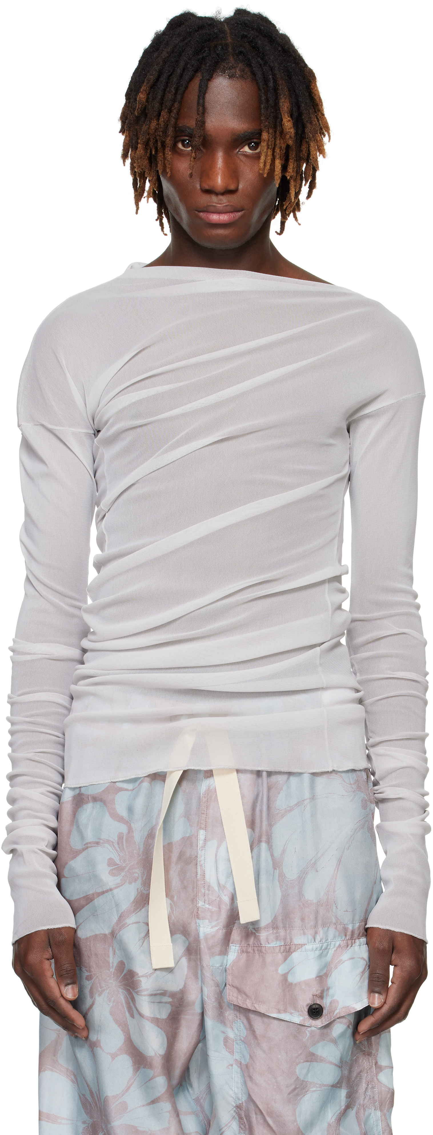 正規 DRIES VAN NOTEN Sheer Draped T-shirt Dries Van Noten Brown Sheer Draped T-shirt Dries Van Noten